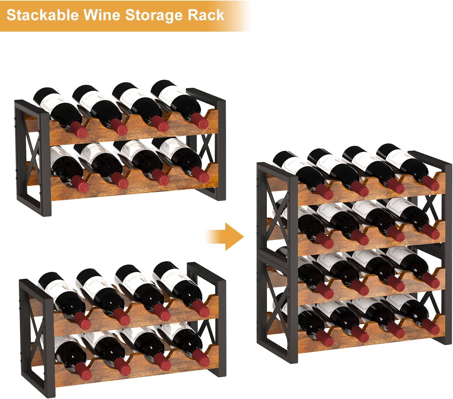 Homeiju 2-in-1 Wine Rack Stackable and Detachable