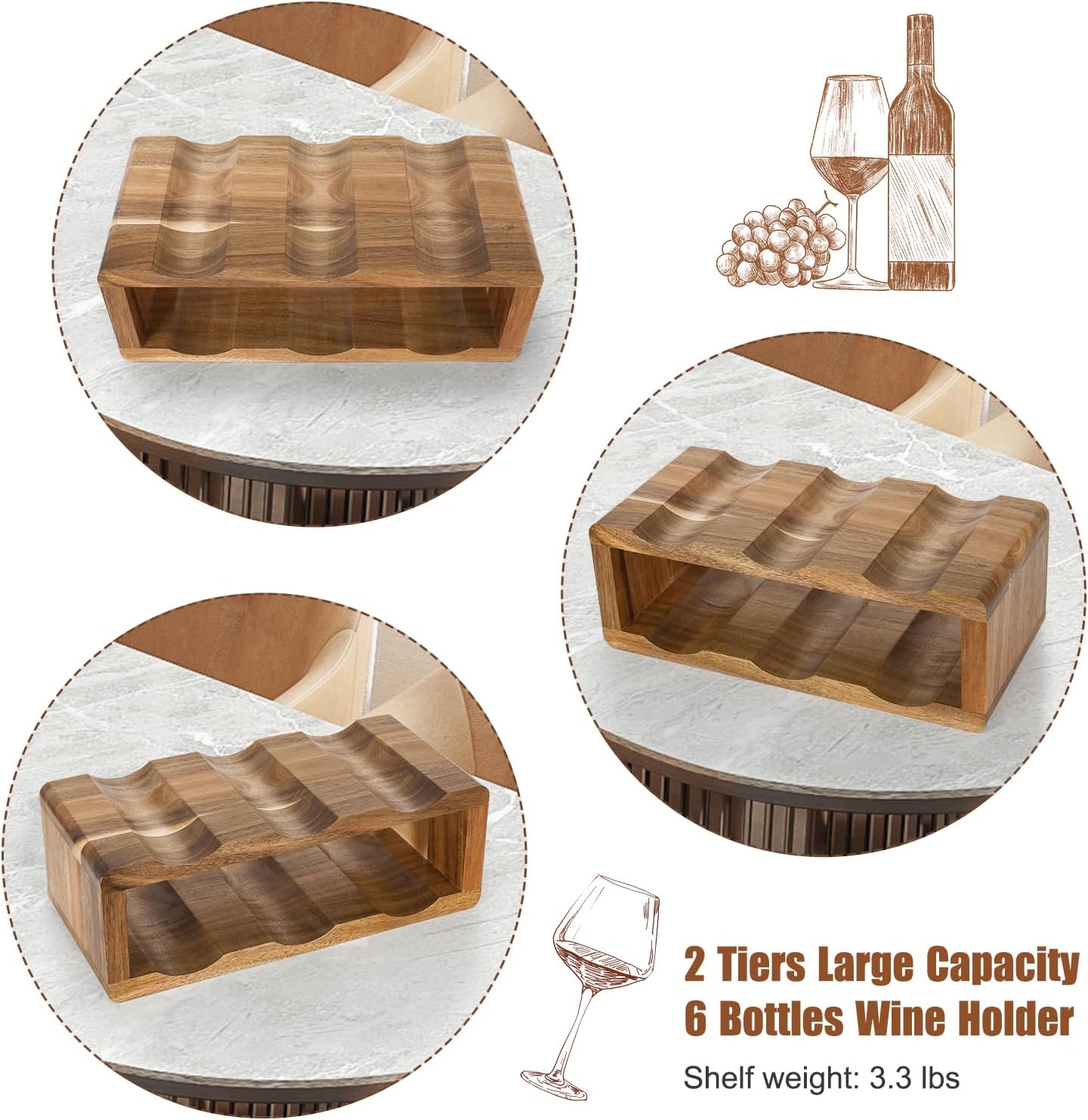 Jotboom 6 Bottle Acacia Wood Wine Rack