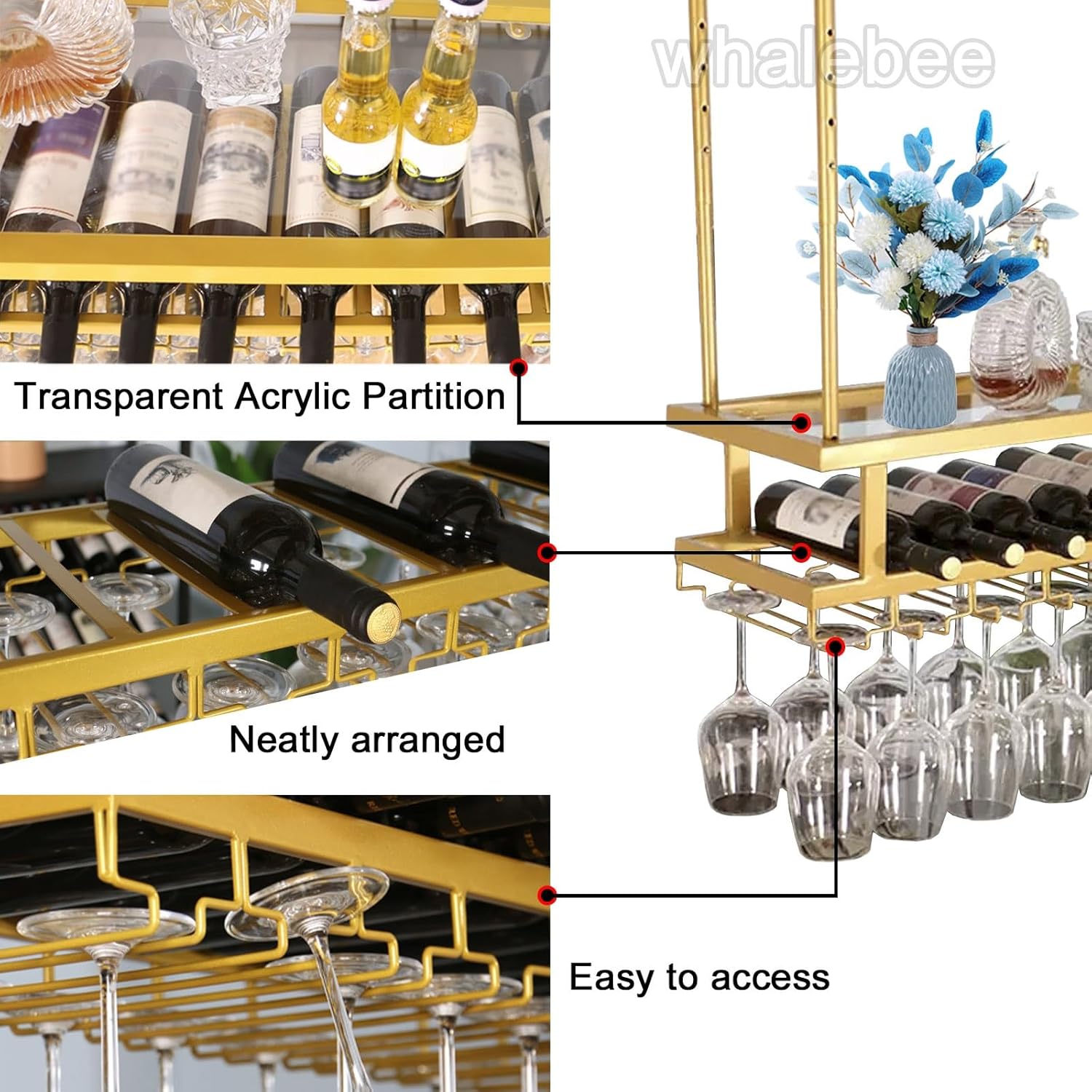 Whalebee Adjustable Wine Glass Holder with Drying Rack