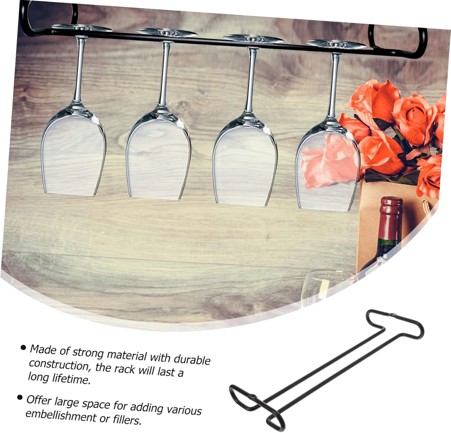 Cabilock Iron Art Wine Glass Holder Rack - Space-saving Black Single Row