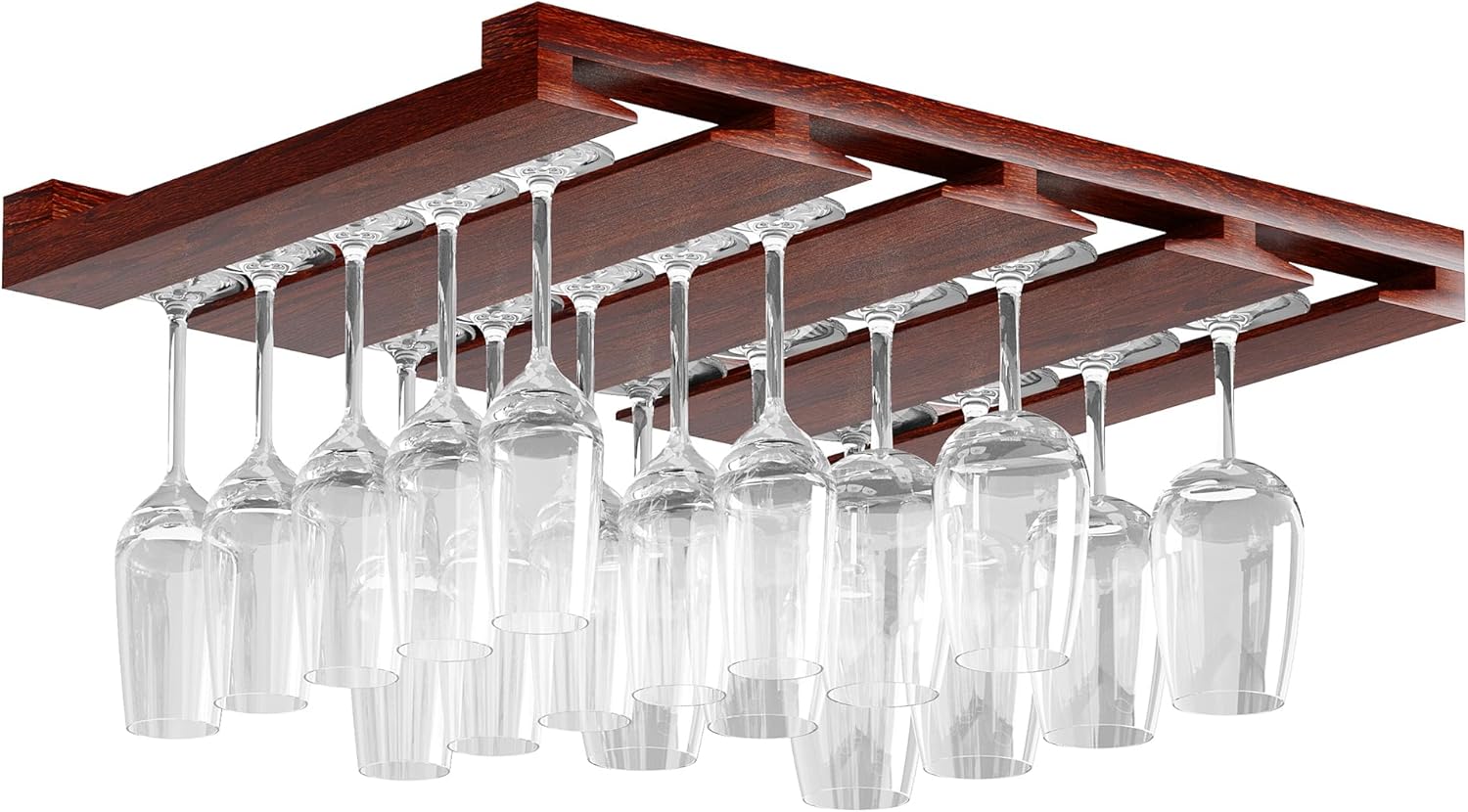 Rustic State 4 Sectional Under Cabinet Wood Stemware Rack