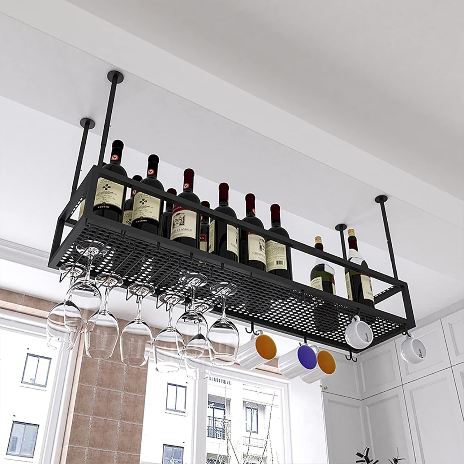 Adjustable Ceiling Wine Glass Rack Iron Frame 120cm