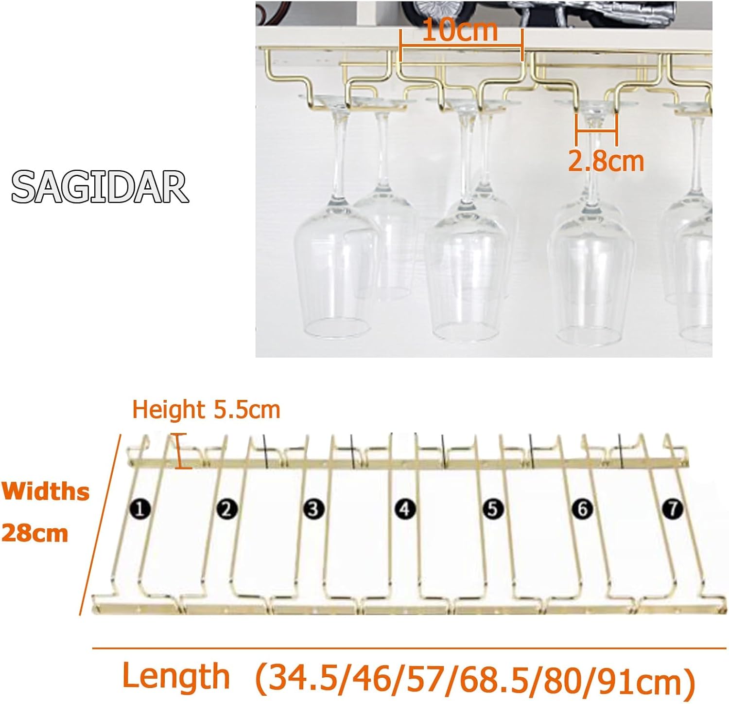 SAGIDAR Stemware Rack for Glasses Storage Stainless Steel