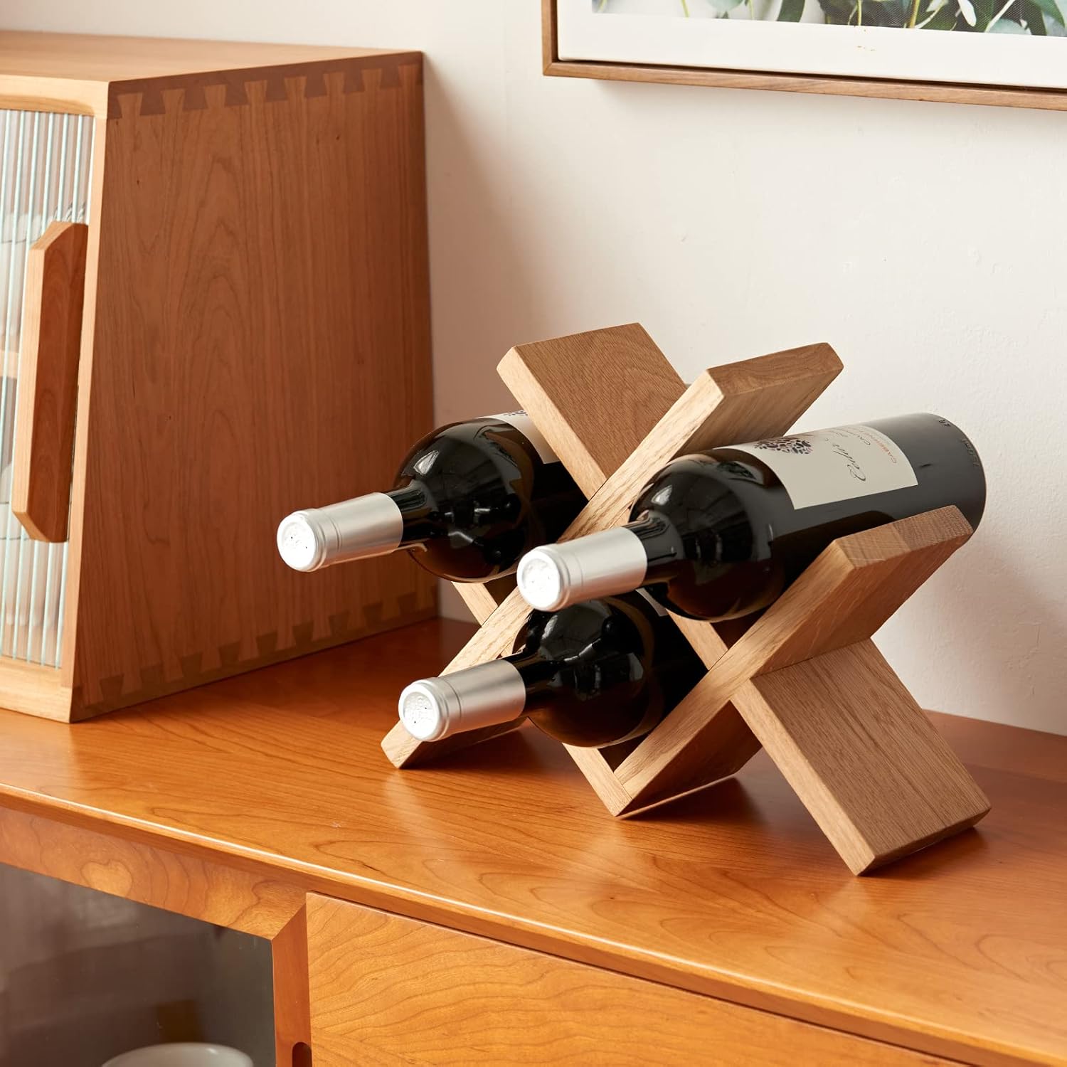 TRWISWDC Natural Oak Wine Rack Free Standing Holder