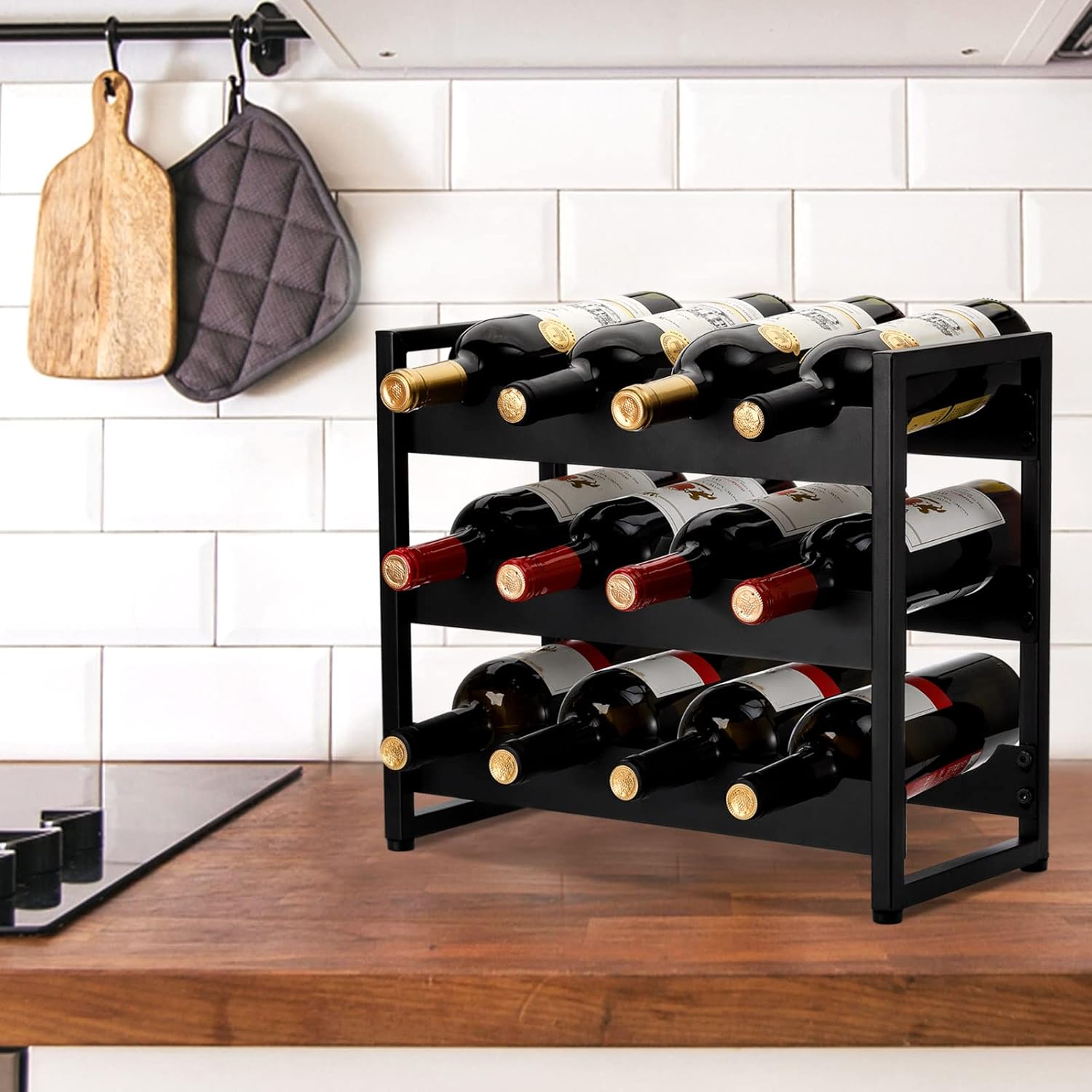 AVLA 3 Tier Freestanding Wine Rack With 12 Bottles Capacity