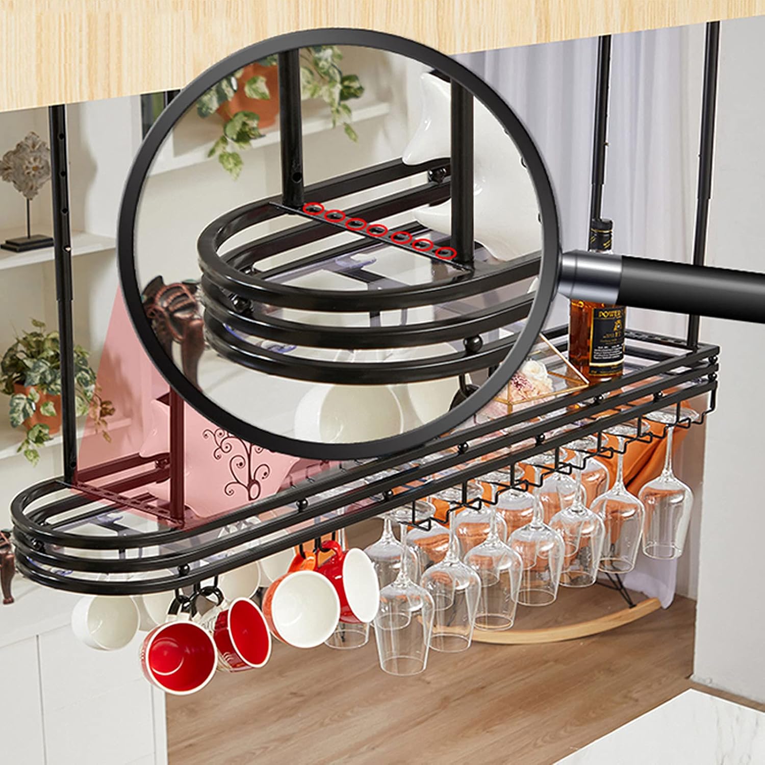 Wall-Mounted Wine Rack with Upside Down Stemware Holder