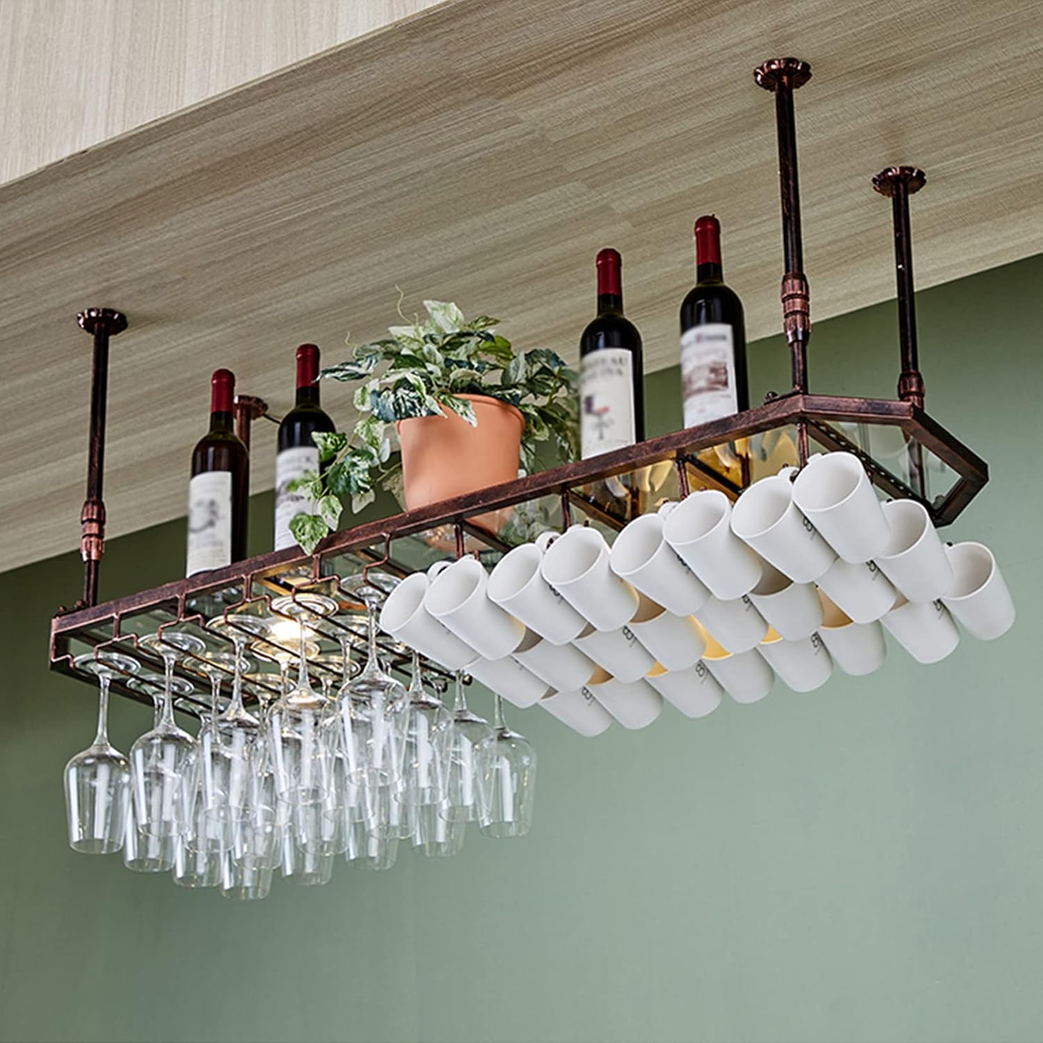 LUCEAE Ceiling Wine Rack with Glass Holder 80x30cm