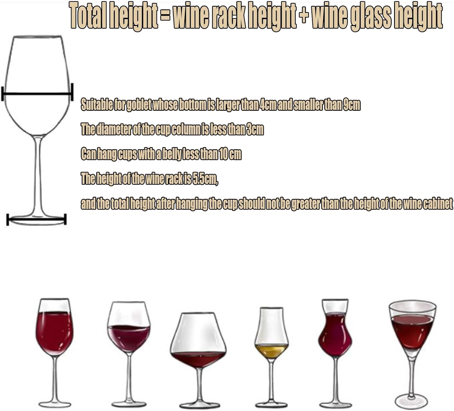 WORDFUN Wine Glass Hanging Rack Black 3 Rows