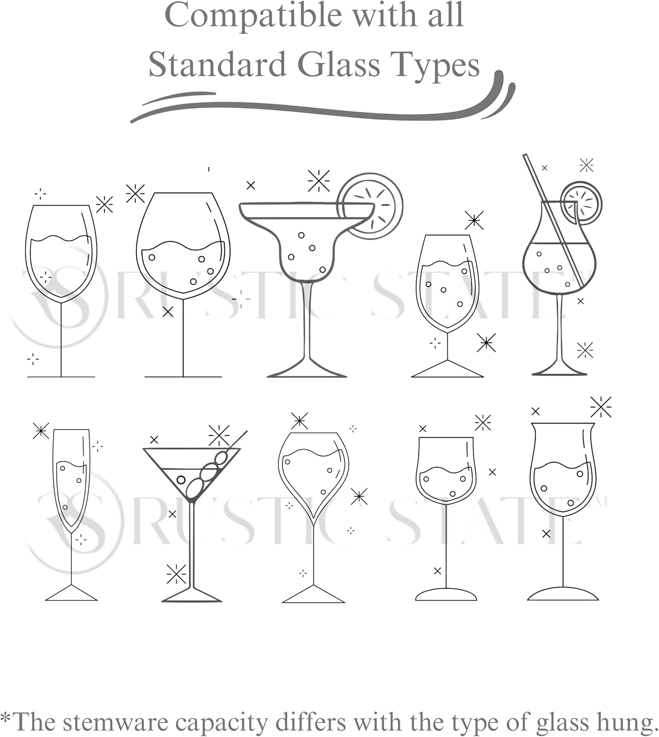 Rustic State 4 Sectional Under Cabinet Wood Stemware Rack