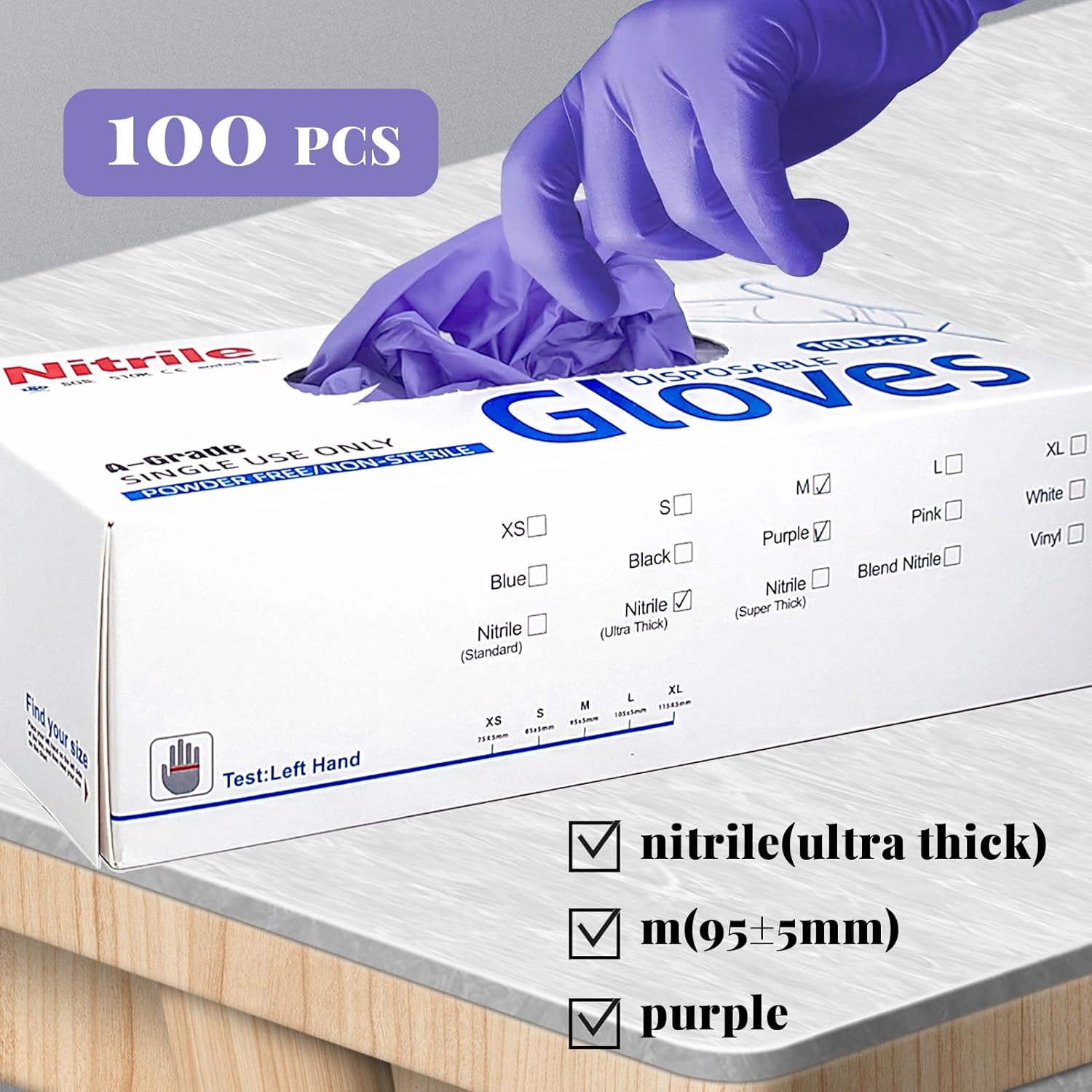 Myetasser Nitrile Gloves 100-Pack Latex-Free