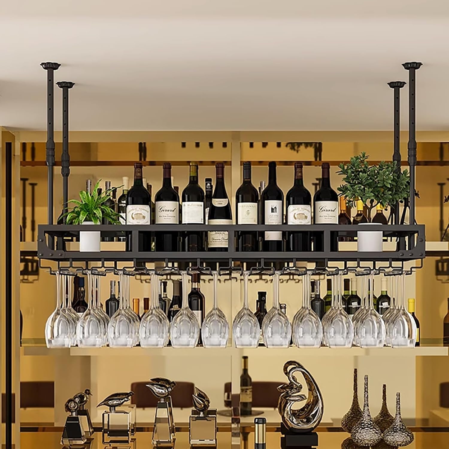 Adjustable Ceiling Wine Rack with Durable Metal Frame 1