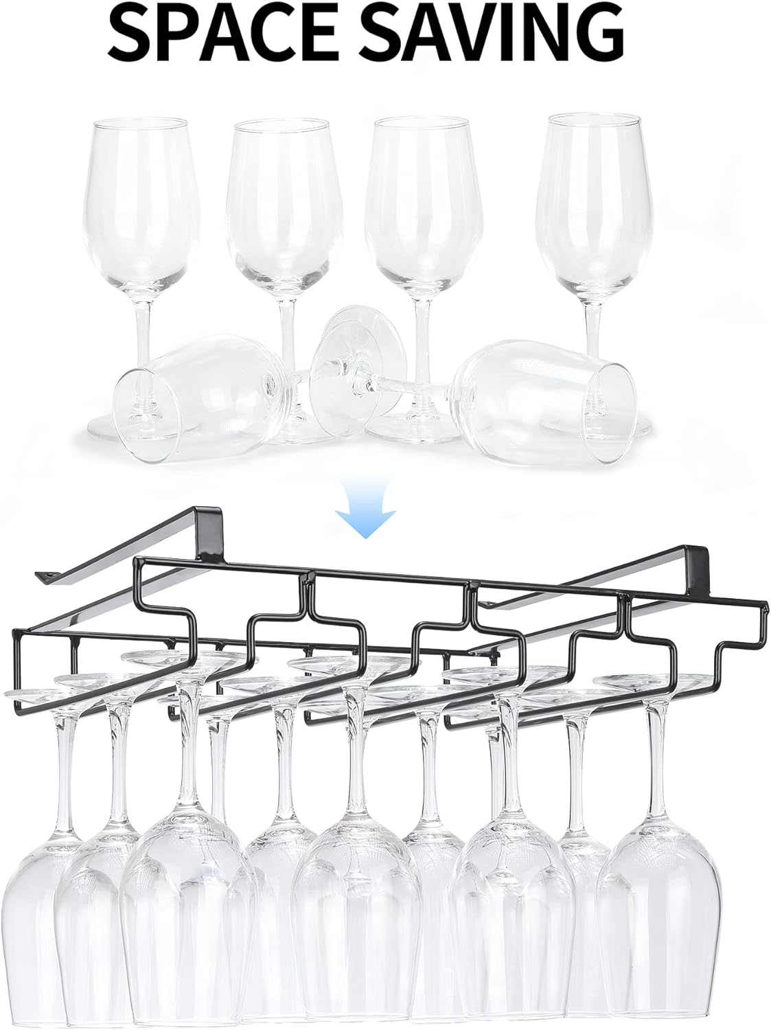 FOMANSH 4 Row Wine Glass Rack No Drilling 304 Stainless Steel