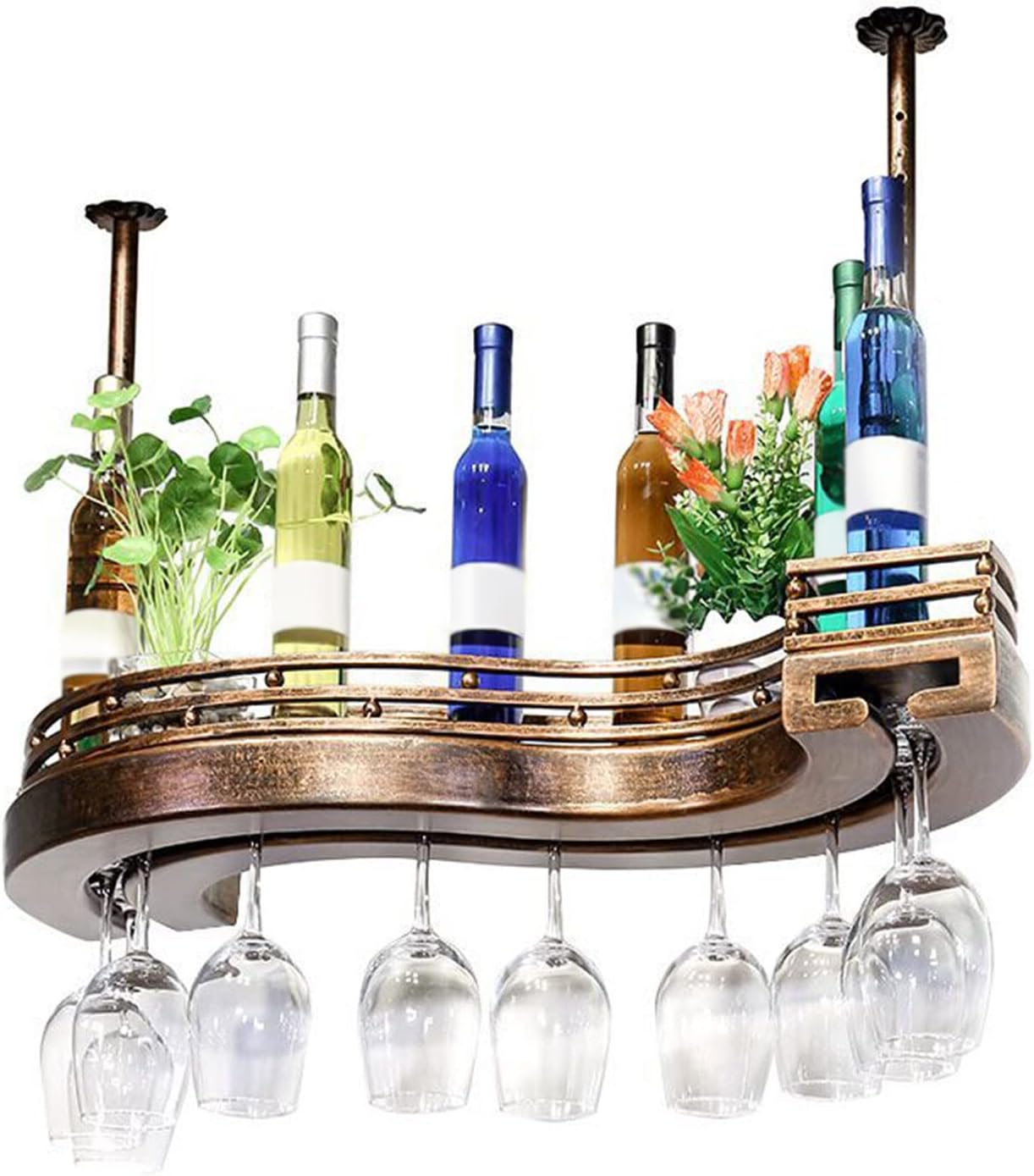 LUCEAE 2-Layer Hanging Wine Rack Wall-Mounted Space-Saving Iron Sturdy