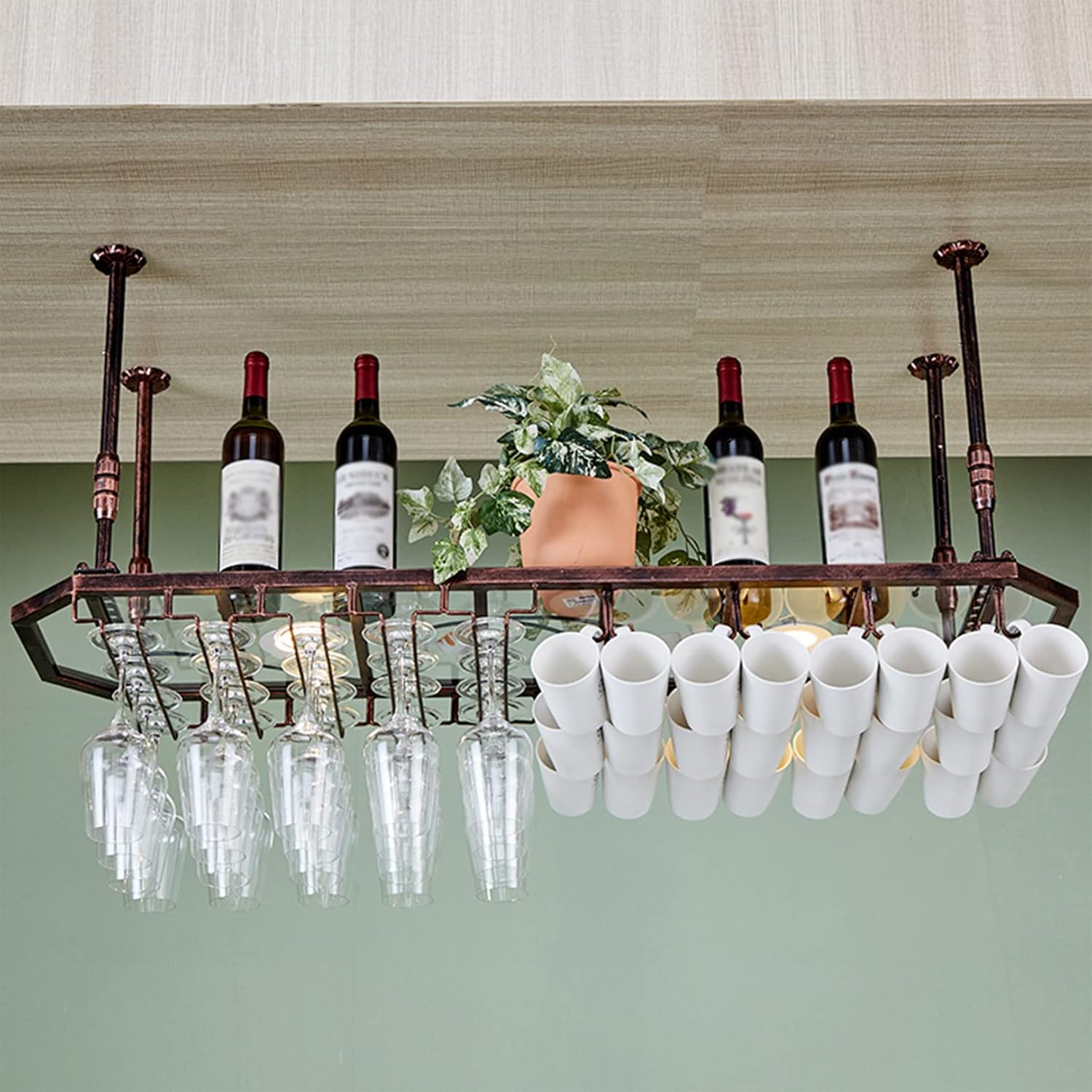 LUCEAE Ceiling Wine Rack with Glass Holder 80x30cm