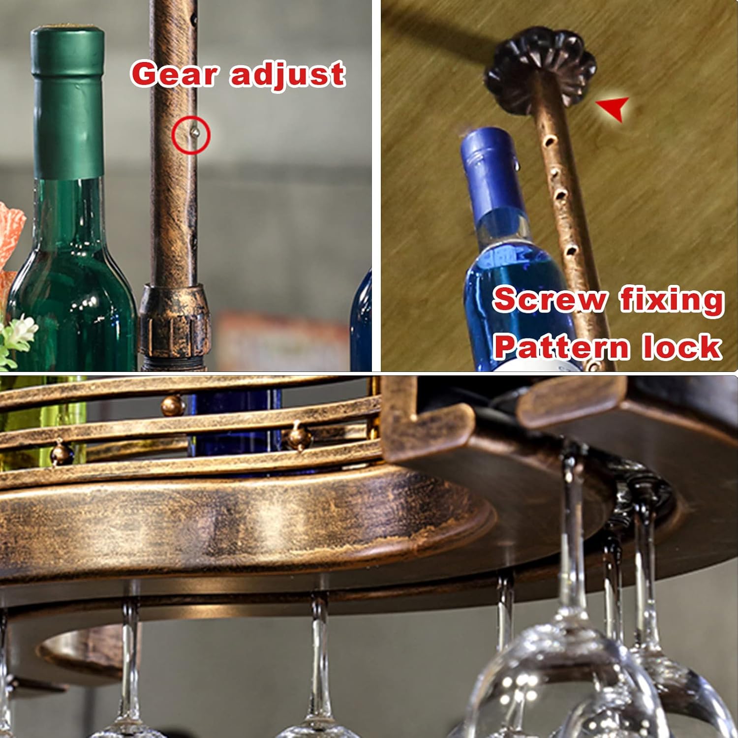 LUCEAE 2-Layer Hanging Wine Rack Wall-Mounted Space-Saving Iron Sturdy