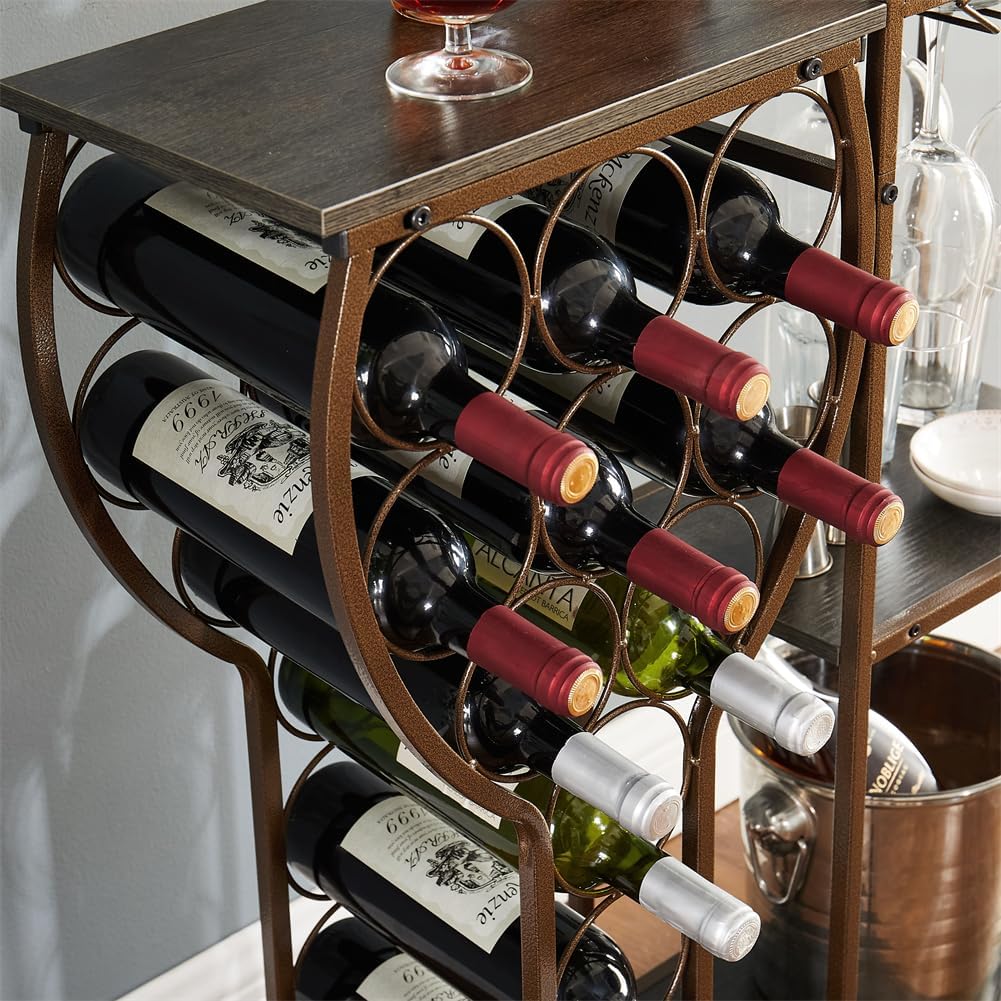 Volkmi 5-Tier Freestanding Wine Rack with Glass Holder and Storage
