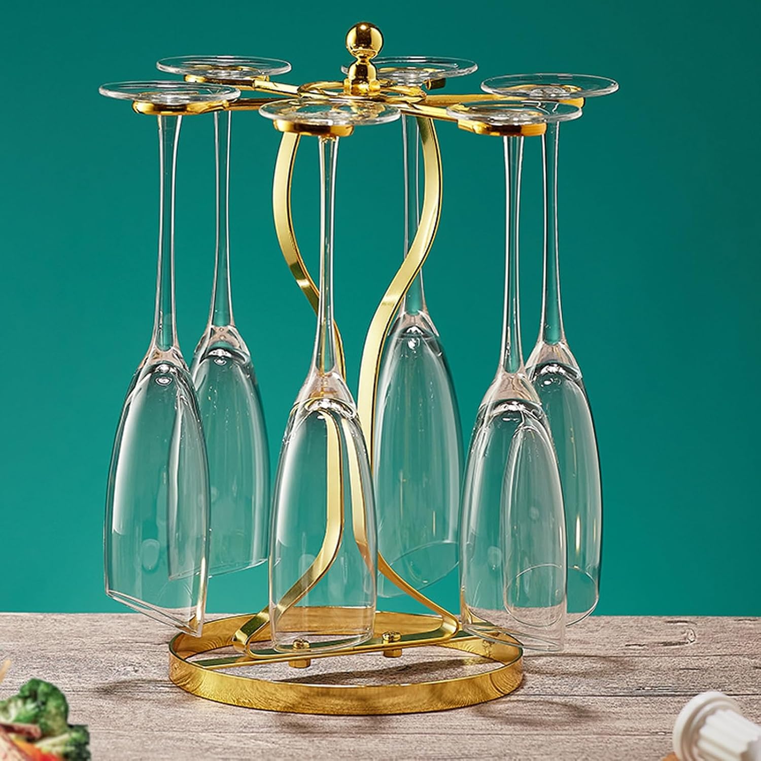 Elegant Gold Wine Glass Holder with 6 Hooks