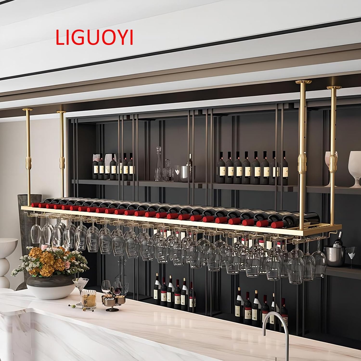 LIGUOYI Adjustable Wine Glass Rack for Kitchen and Bar