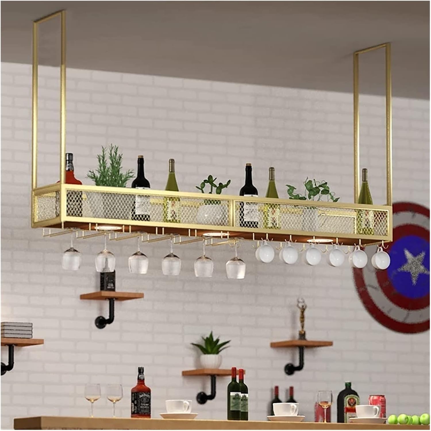 Ceiling Wine Rack Wall-Mounted Storage Shelf for Home Bar
