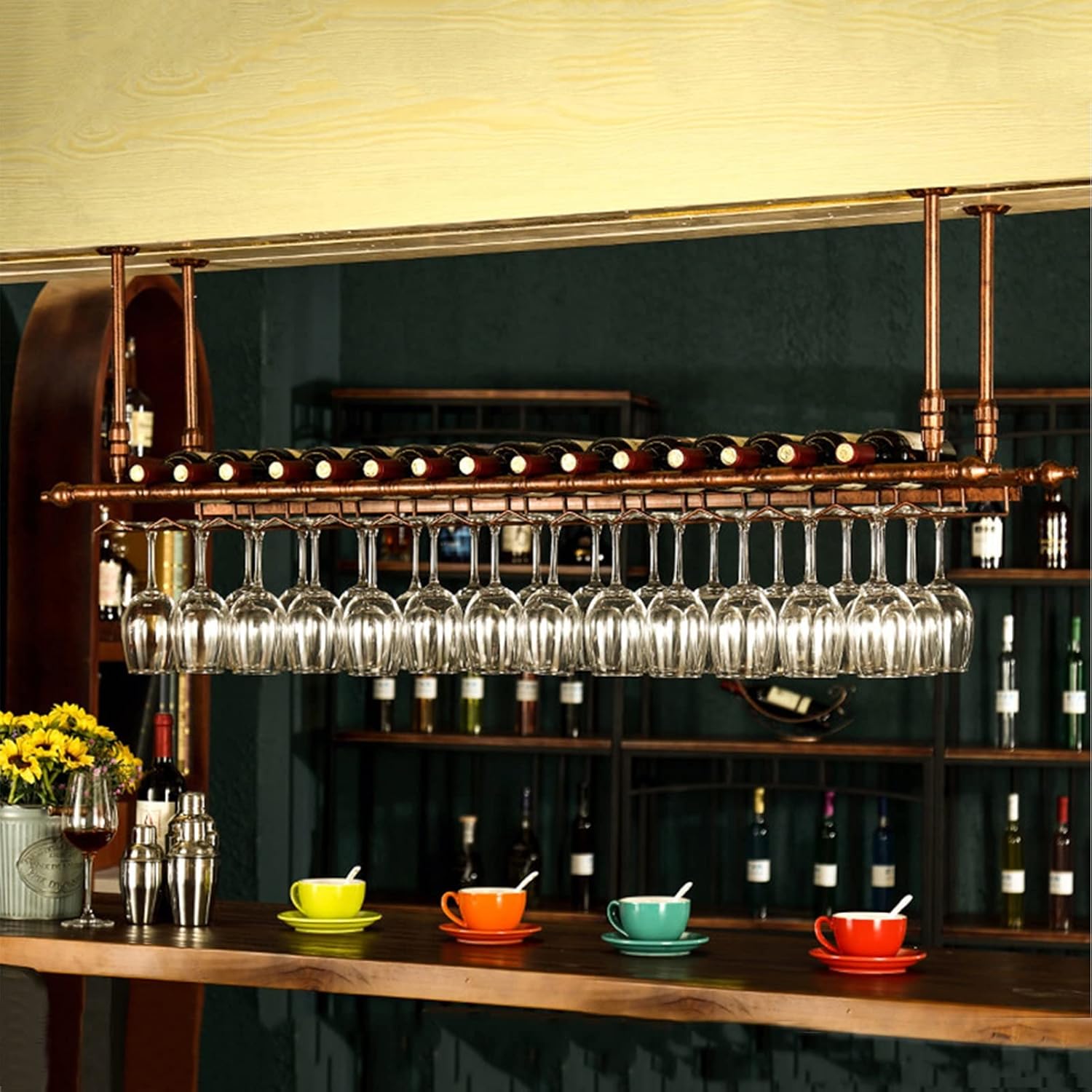 Ceiling Hanging Wine Rack with Glass Holder Black 80x35cm 1