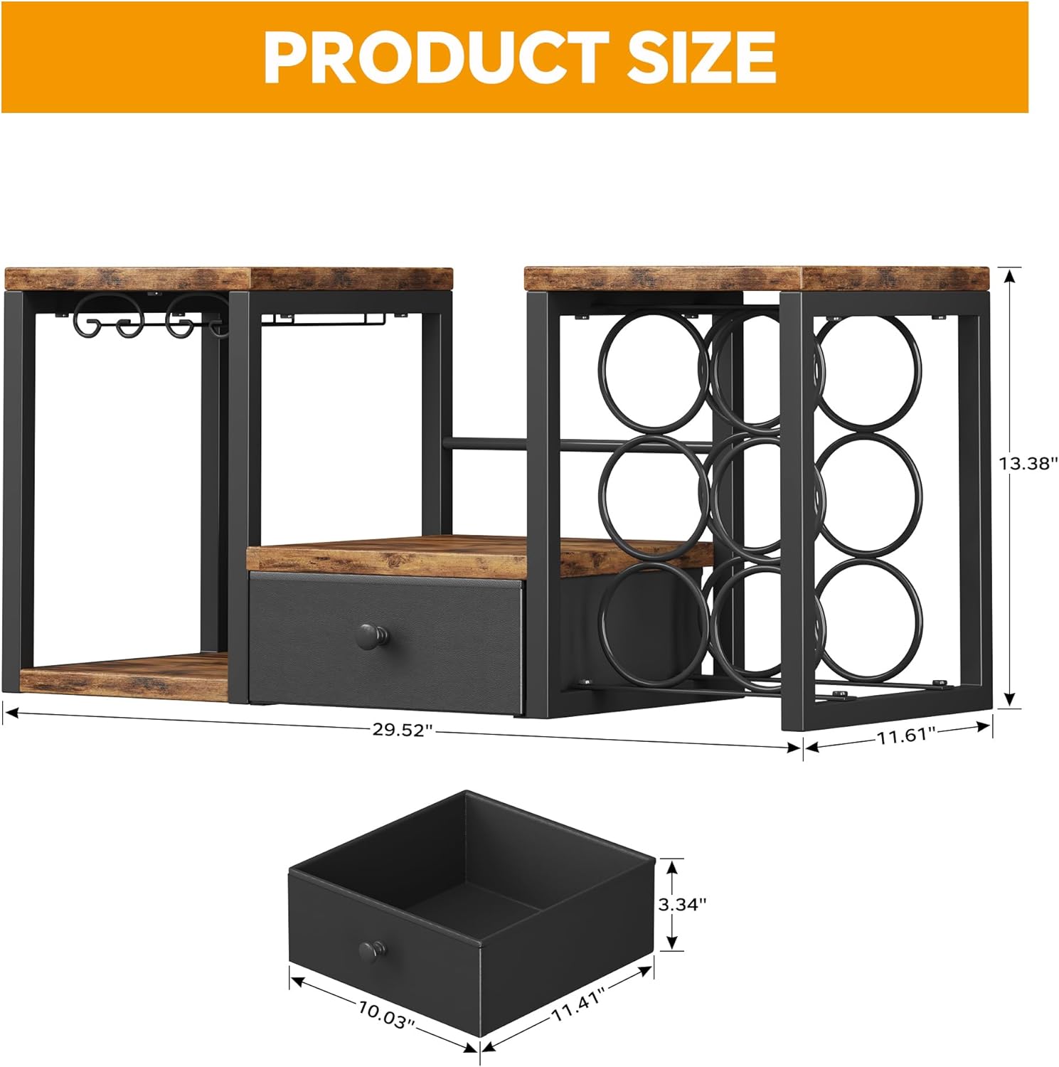 Homeiju Tabletop Wine Rack with Drawer and Glass Holder 1