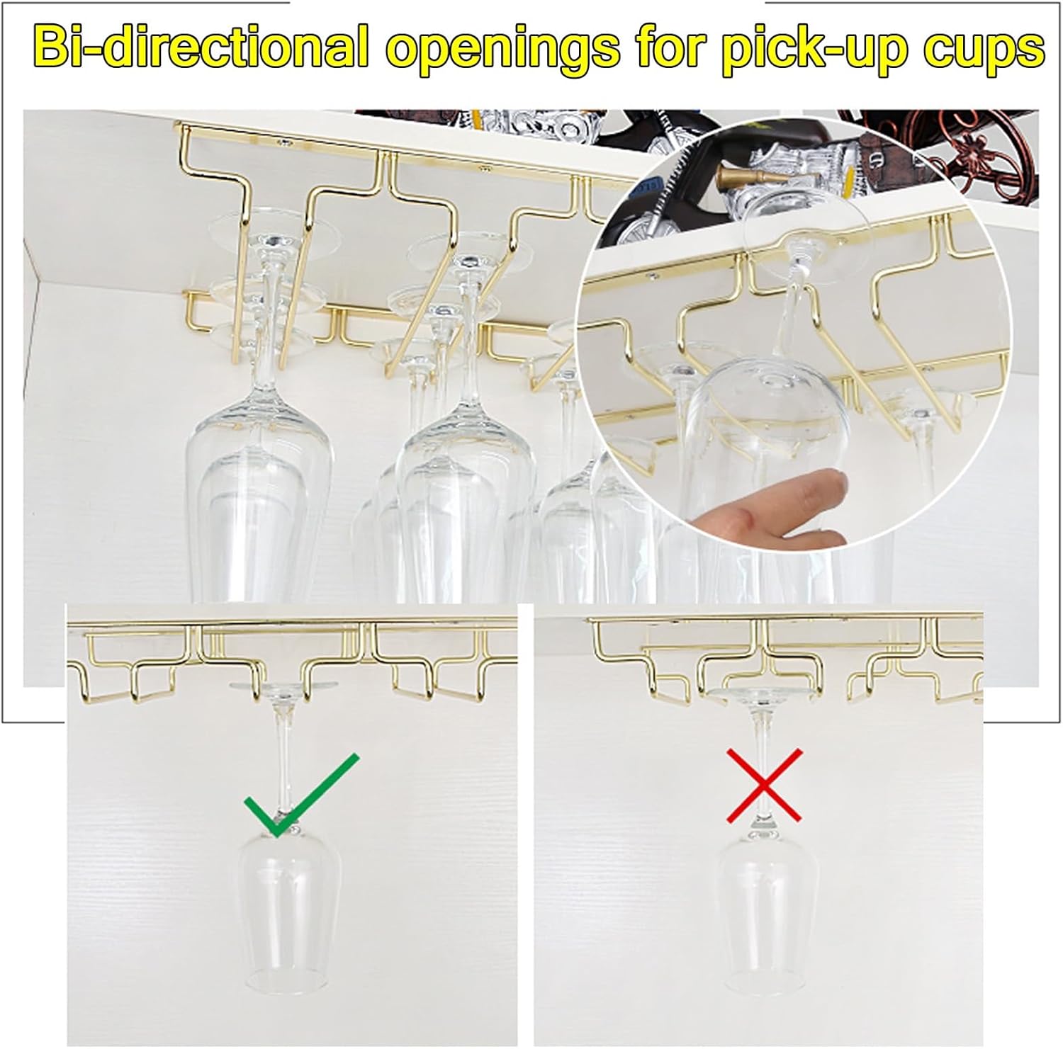SAGIDAR Wine Glass Holder Under Cabinet Gold