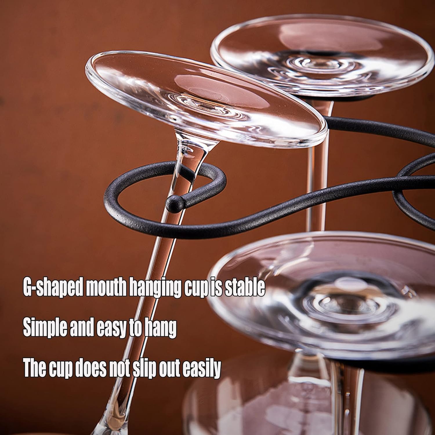 WORDFUN Wine Glass Holder Metal Iron Matte Black