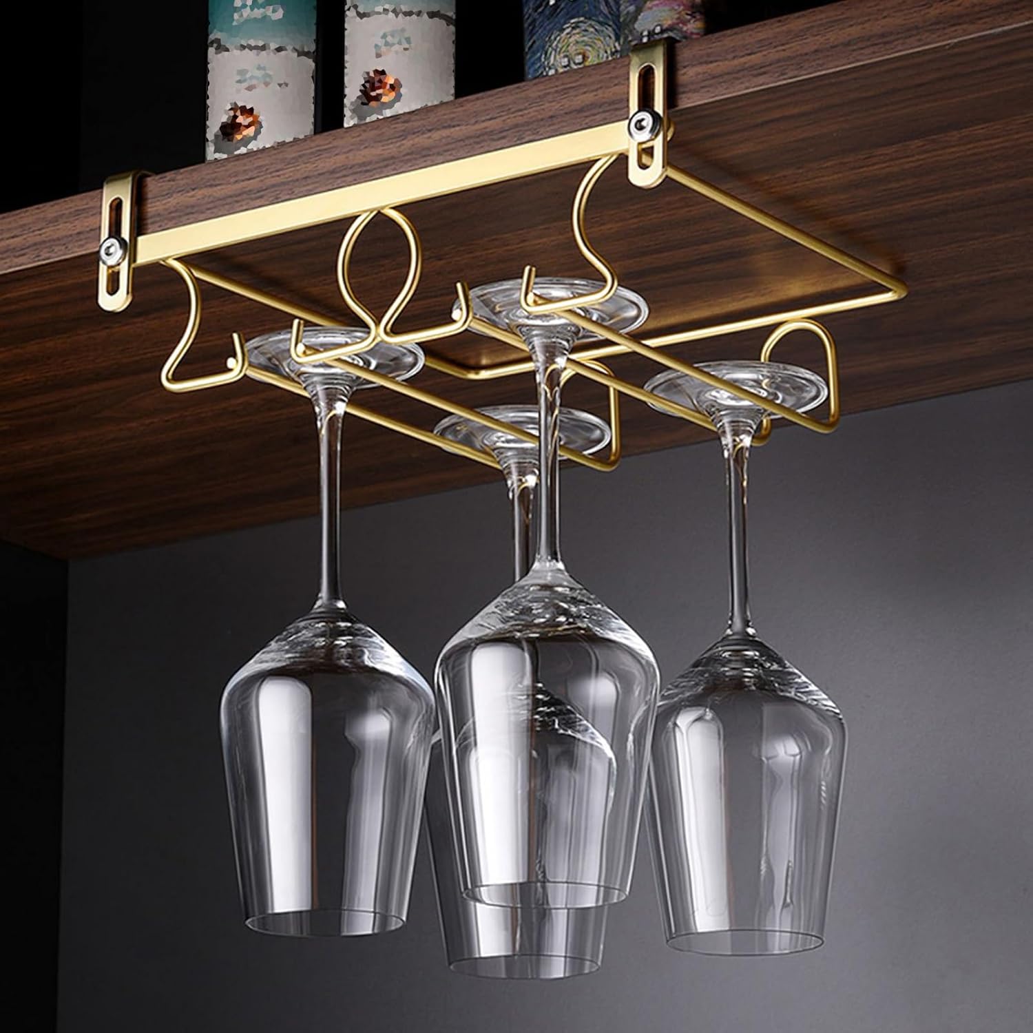 Adjustable Wine Glass Holder No Drilling for Cabinet and Bar 1