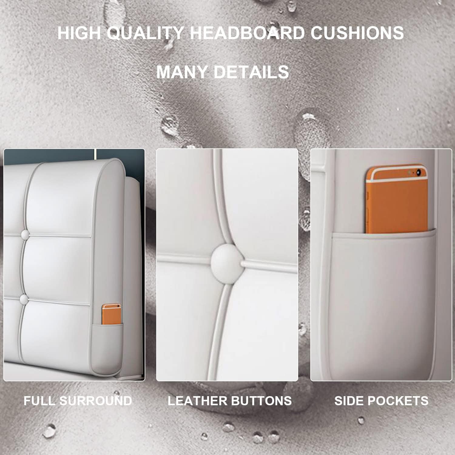 ZZYK Leather Headboard Pillow 472 White Ergonomic Reading Support