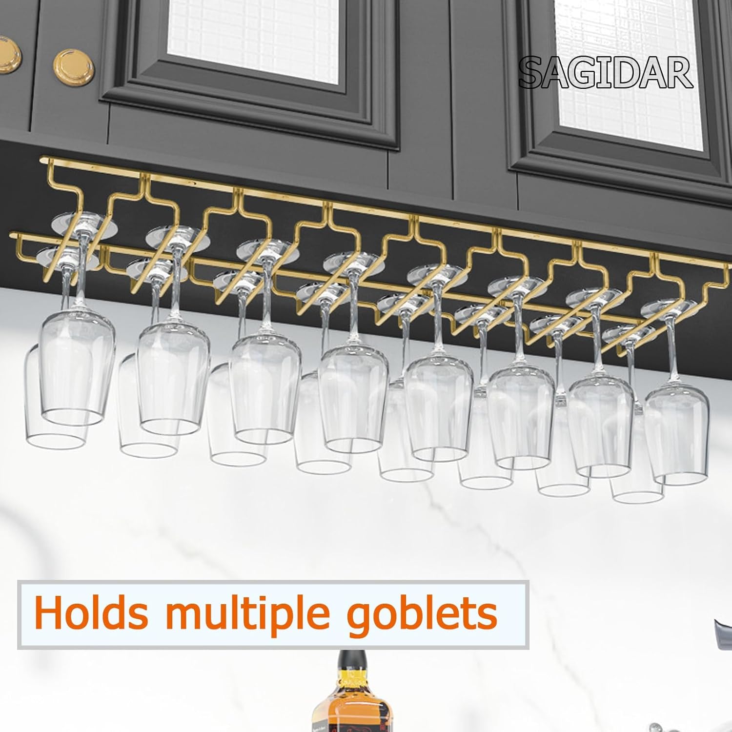 SAGIDAR Stemware Rack for Glasses Storage Stainless Steel