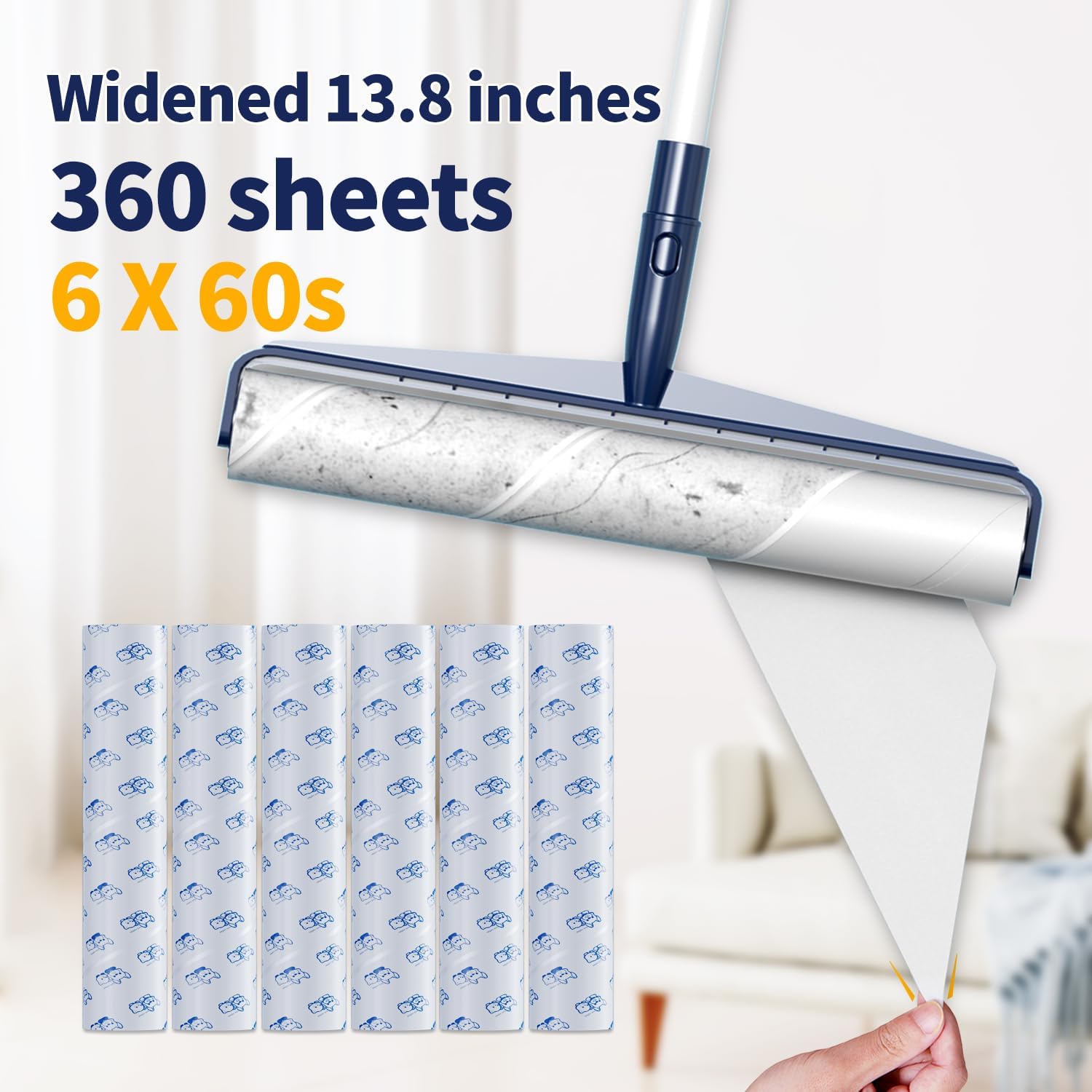 Hohoky 138in Extra Sticky Lint Roller 6 Rolls Total 360 Sheets