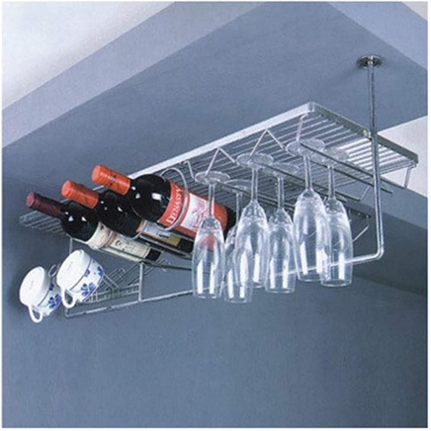 Stylish Wall-Mounted Wine Rack with Wood and Iron Design