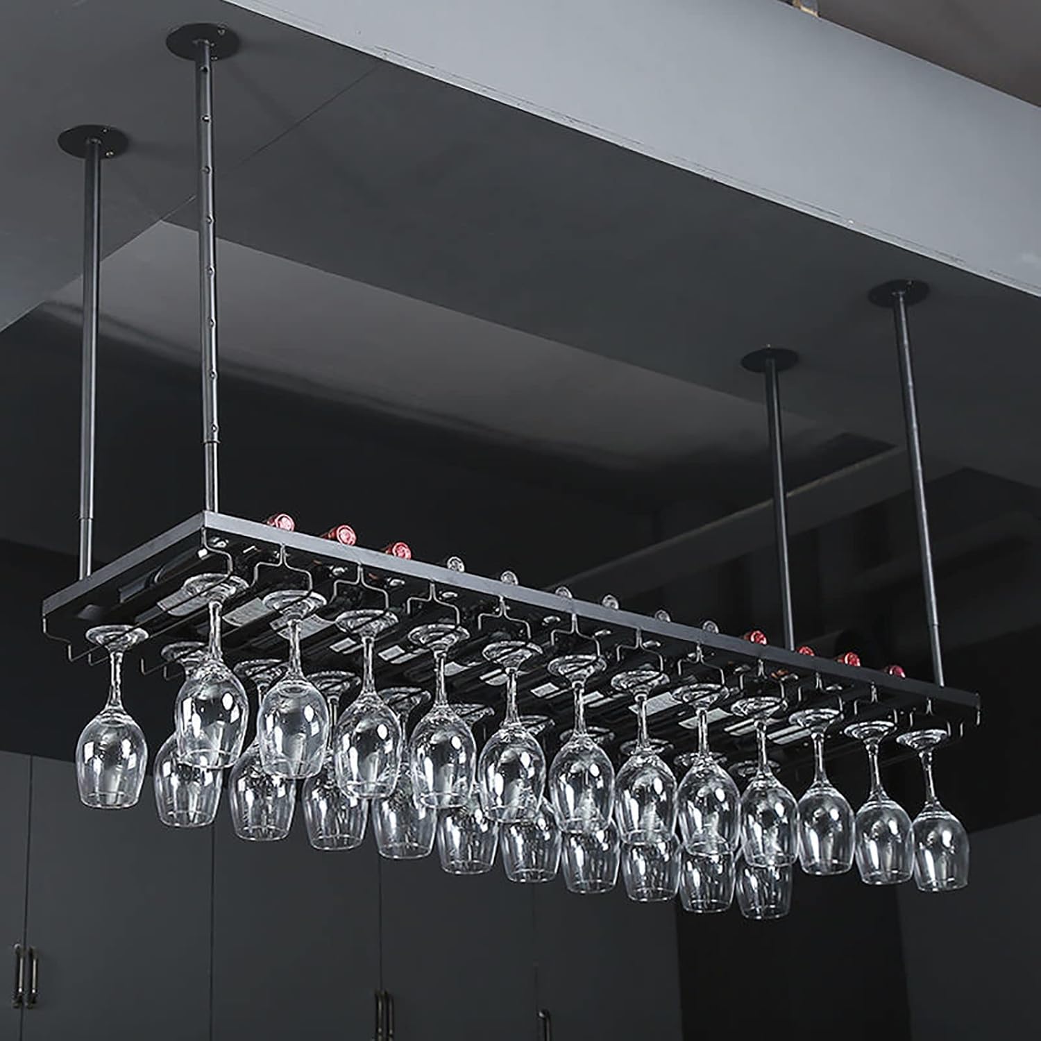 Adjustable Ceiling Hanging Wine Rack for Bars and Kitchens
