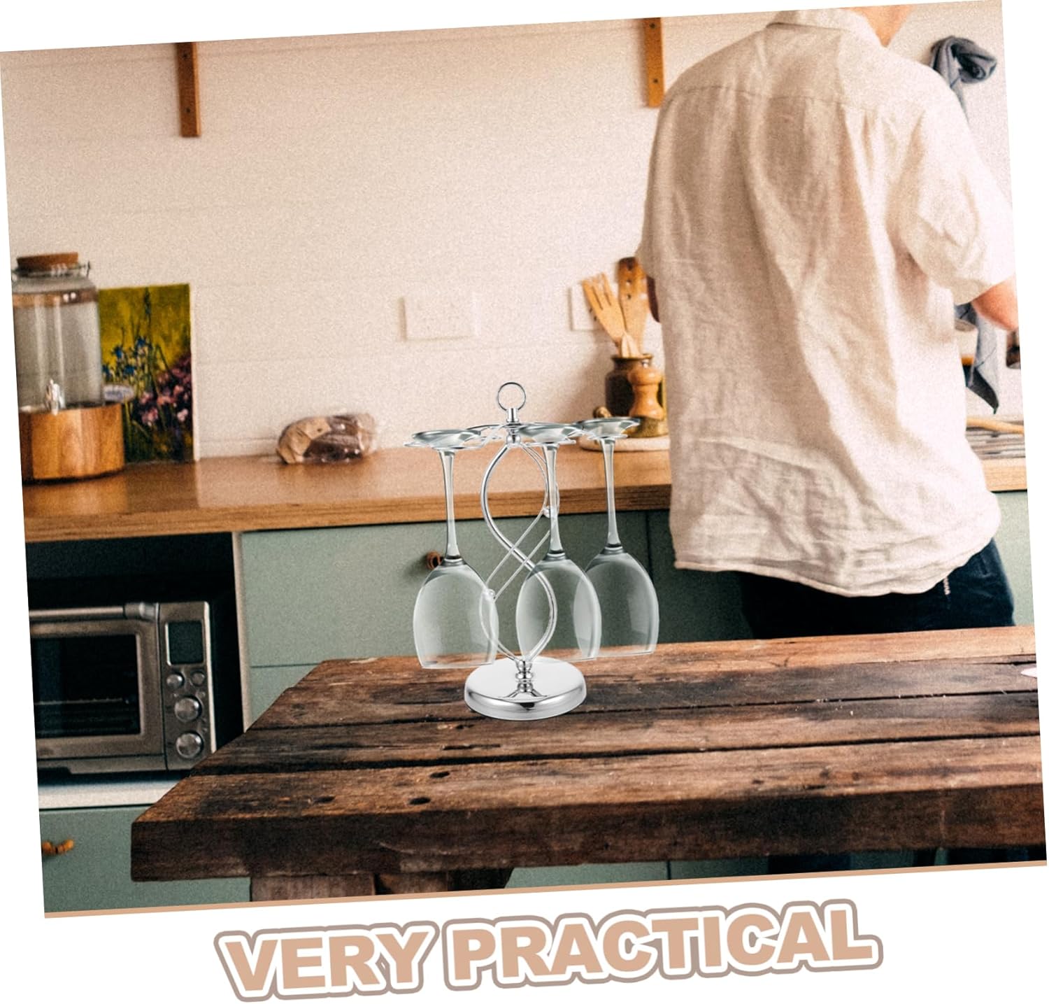 PRETYZOOM Countertop Wine Glass Rack with Hooks