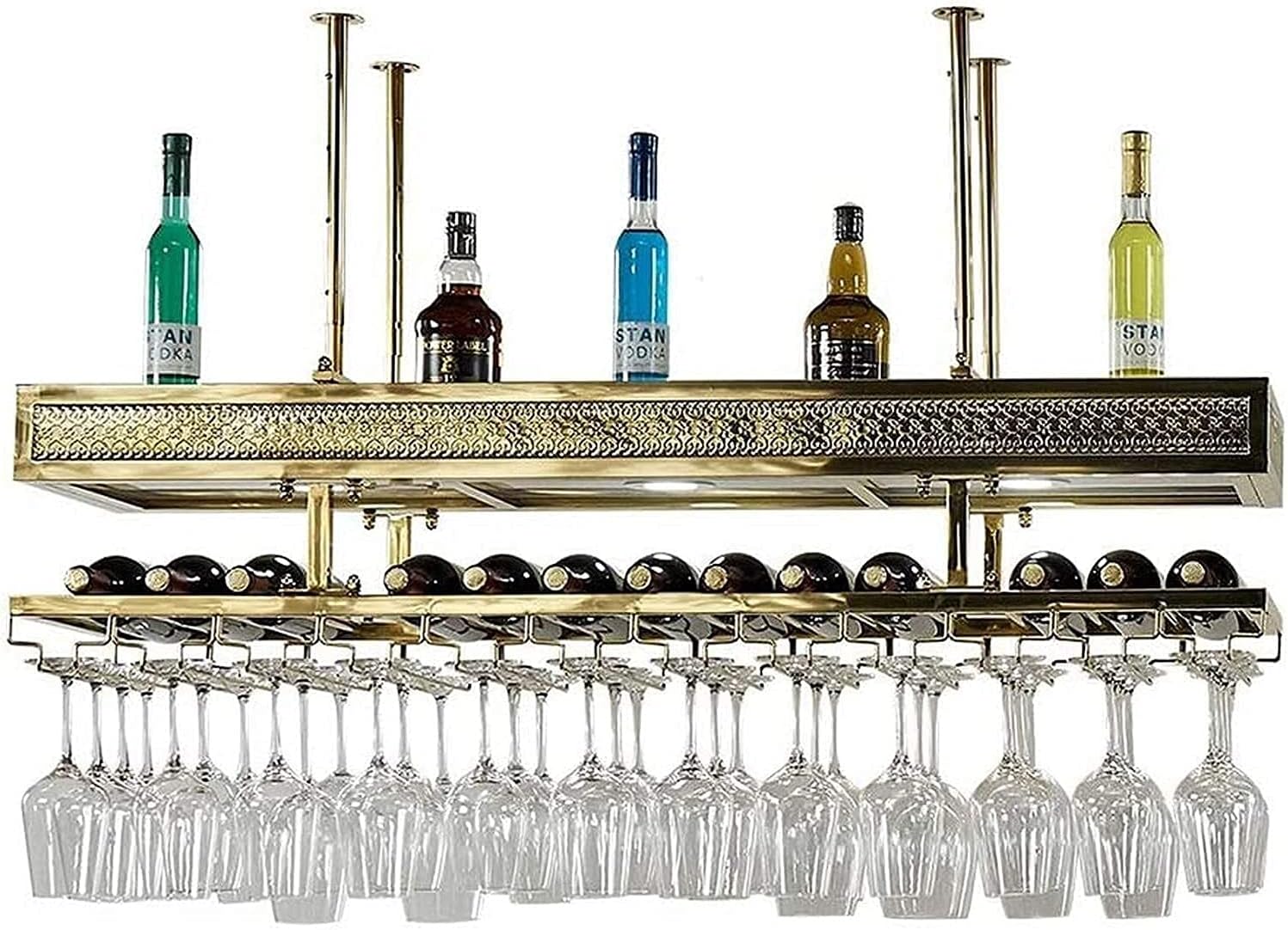 Stainless Steel Wall-Mounted Wine Rack with Glass Holder 1
