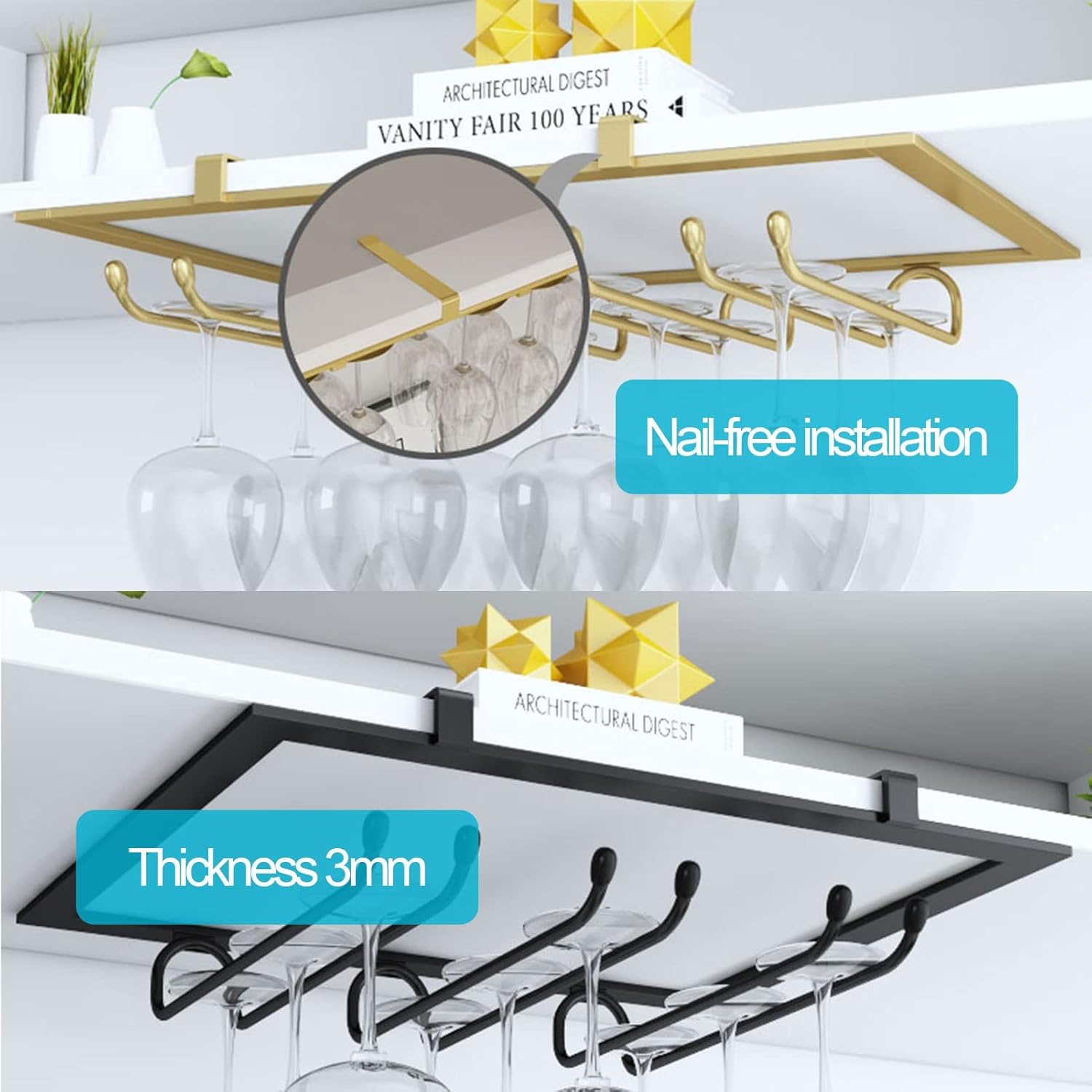 DTDMY Gold Wine Glass Rack with 5 Slots