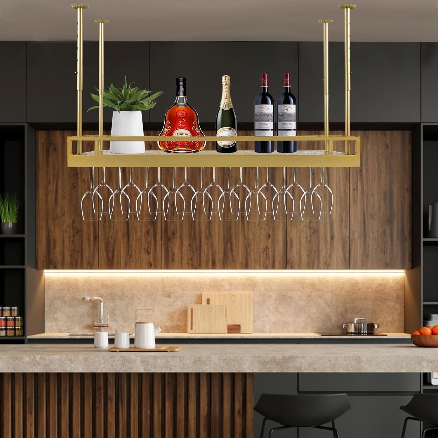Adjustable Ceiling Wine Glass Rack for Bar and Kitchen