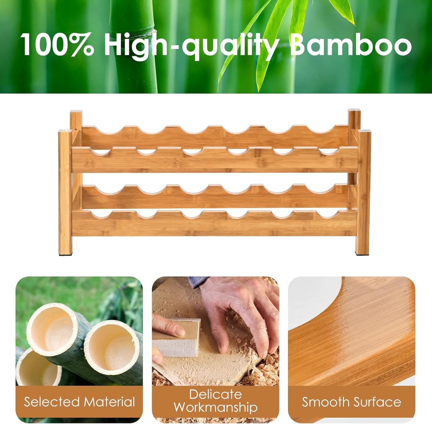 COSTWAY 12 Bottle Bamboo Wine Rack 2-Tier Freestanding