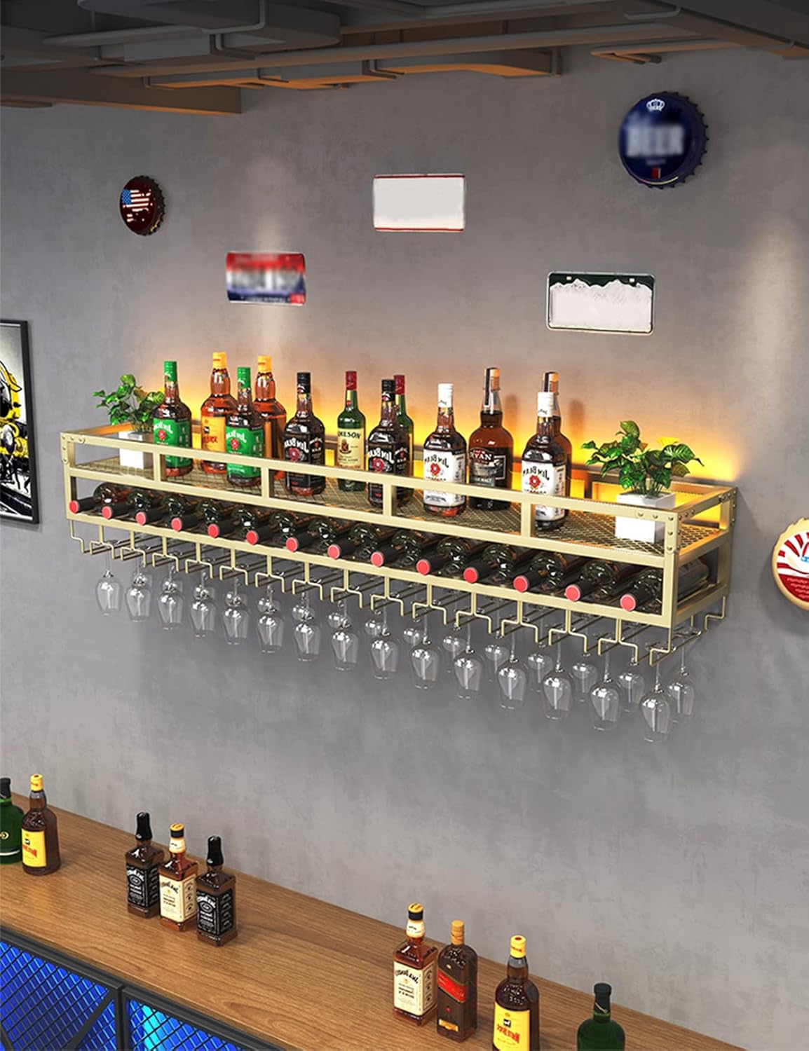 LUCEAE Wall Wine Rack with LED Light 80x30cm