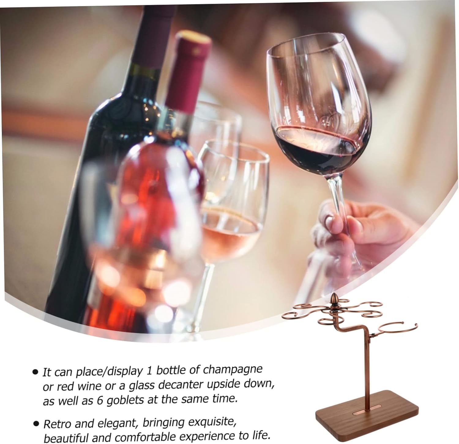Ciieeo 1pc Iron Wood Wine Glass Holder
