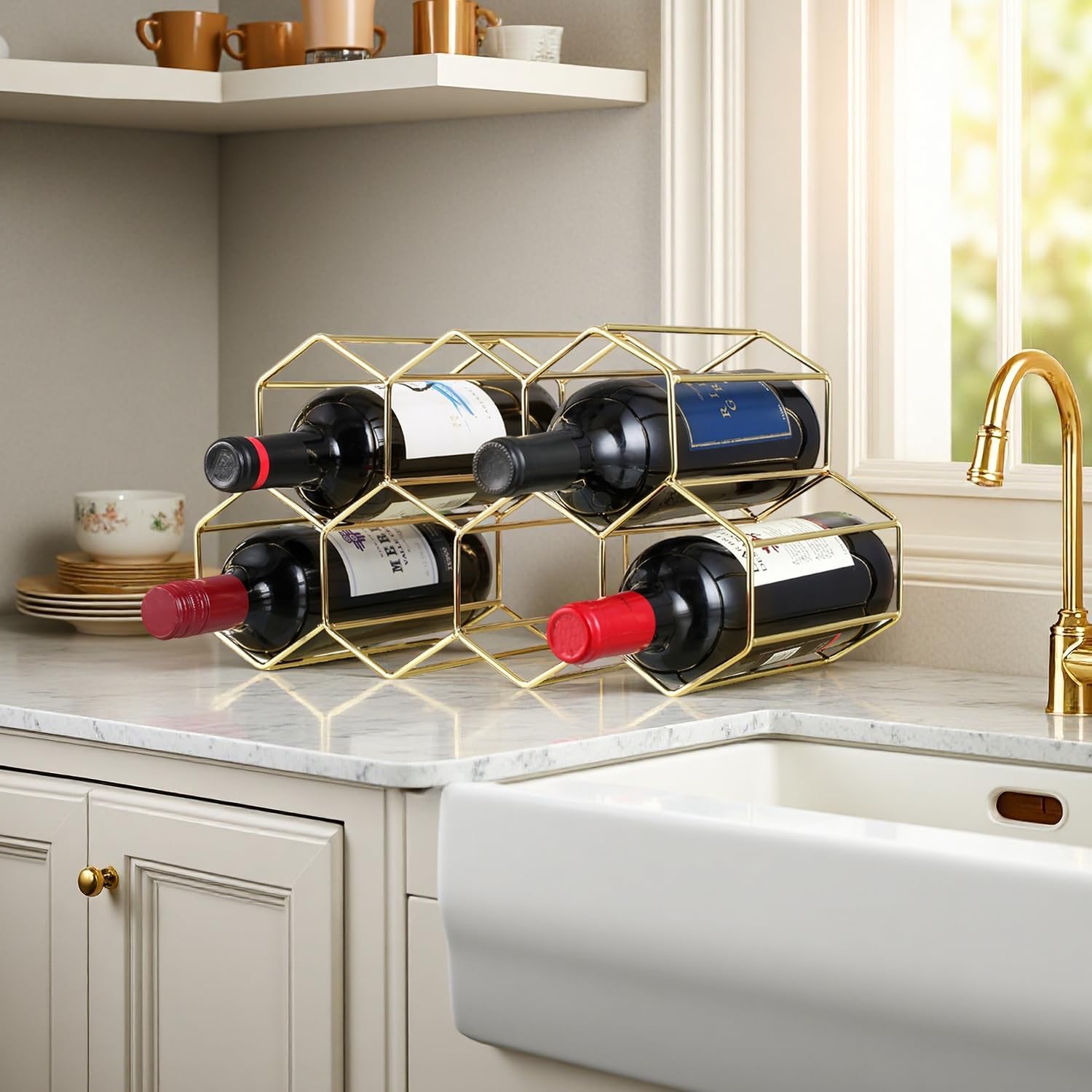 Buruis 9-Bottle Freestanding Wine Rack - Gold