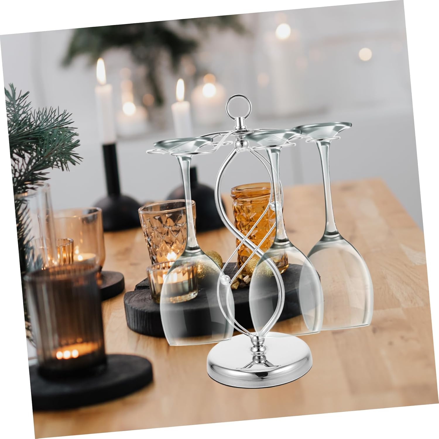 PRETYZOOM Countertop Wine Glass Rack with Hooks