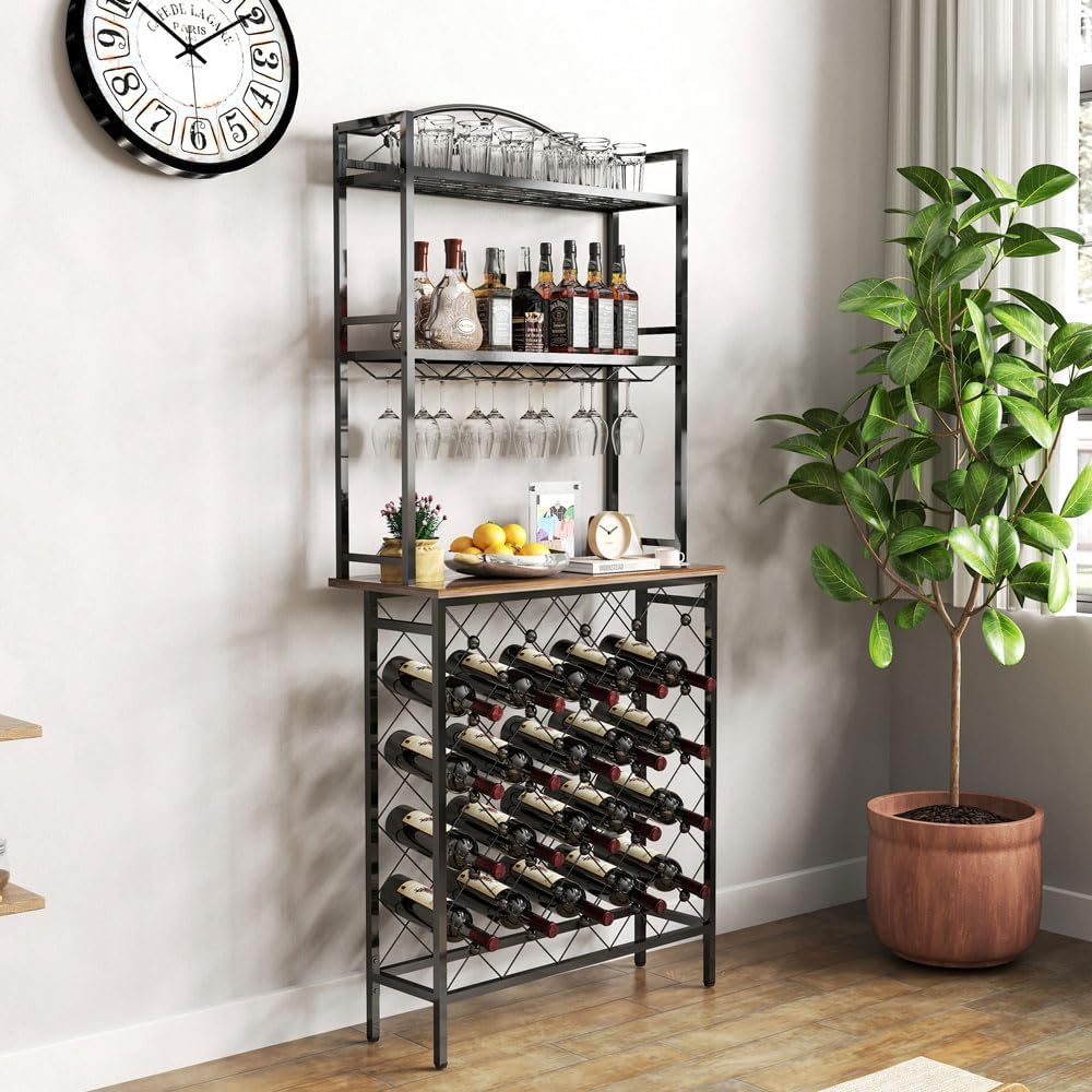 Yone Jx Je 3-Tier Wine Rack Bar Table with Storage
