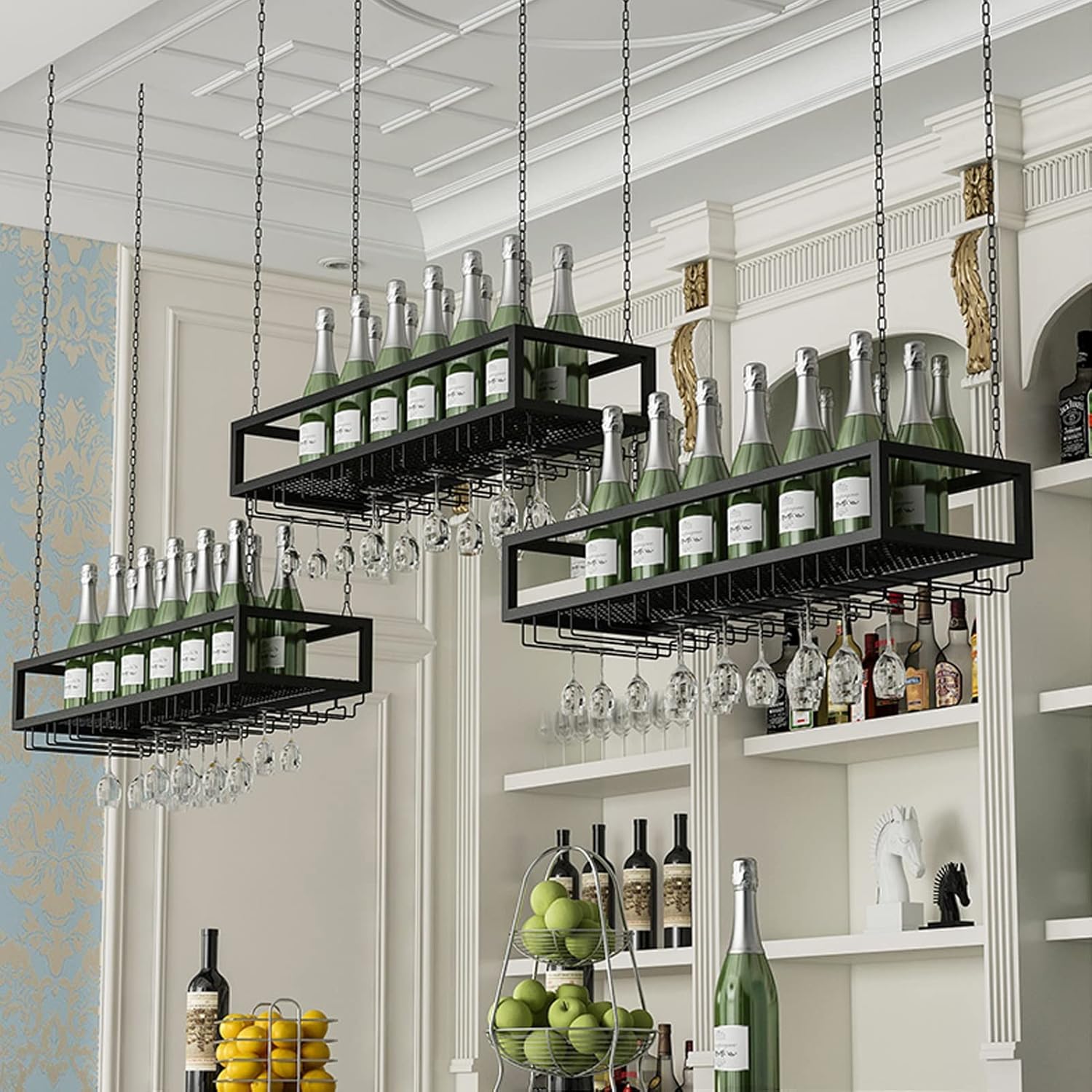 Suuim Wall-Mounted Wine Rack with Glass Holder Durable Metal Design
