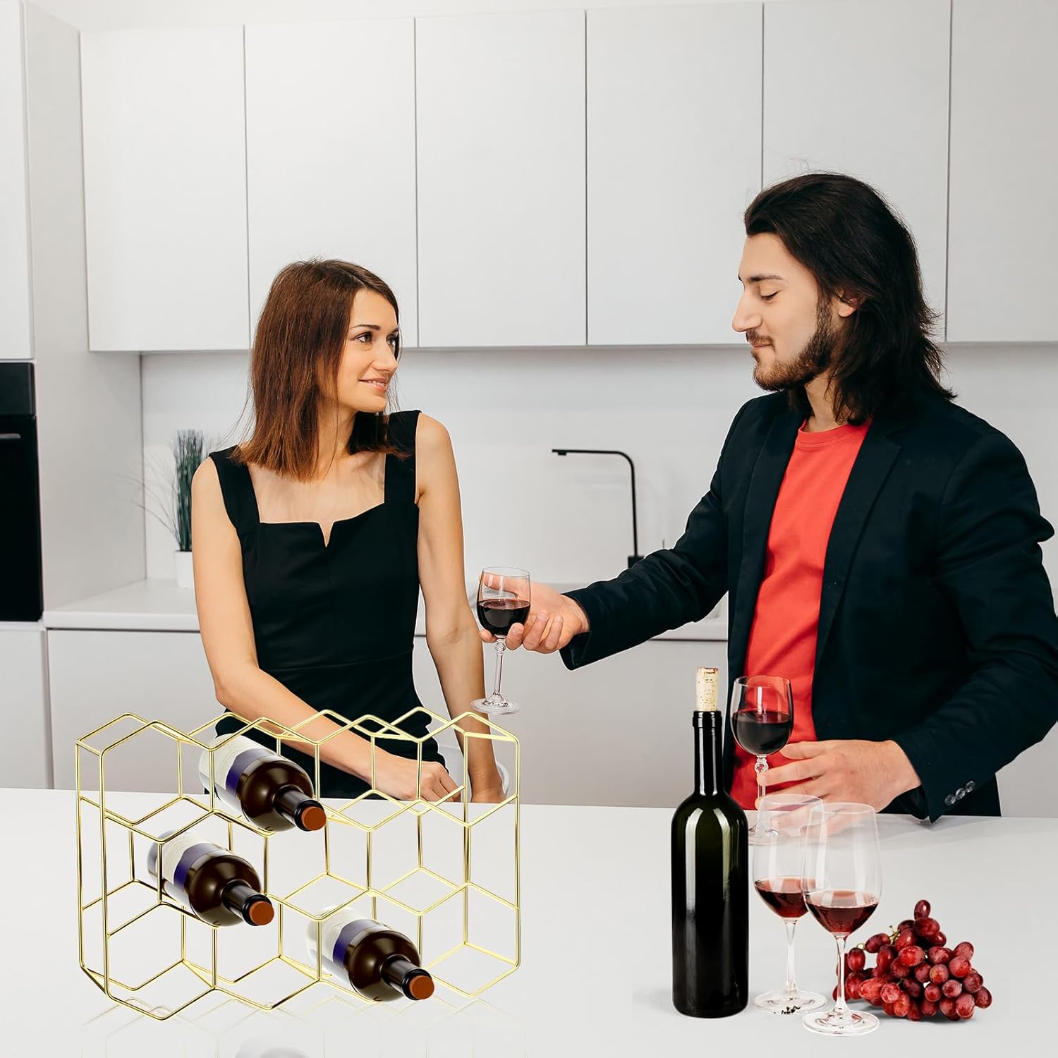 Pafeooui 14-Bottle Tabletop Wine Rack - Modern Gold Holder Stand