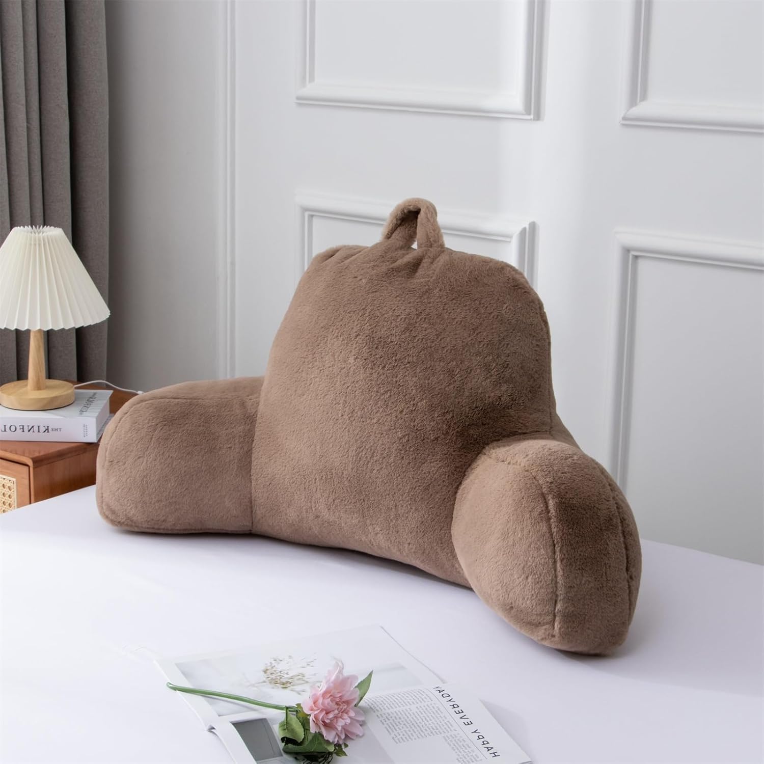 A Nice Night Faux Fur Reading Pillow with Arms