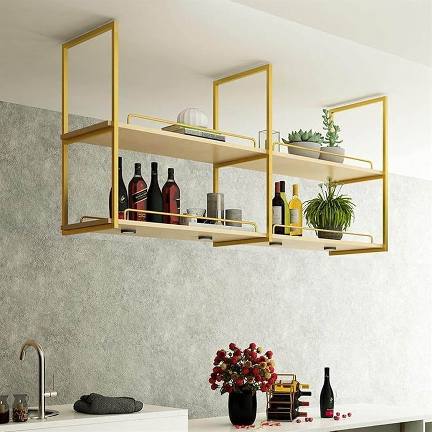 Ceiling Wine Rack - Retro Hanging Storage Shelf