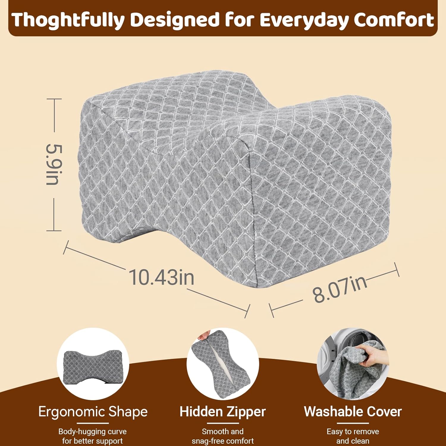 Premium Memory Foam Knee Pillow for Side Sleepers