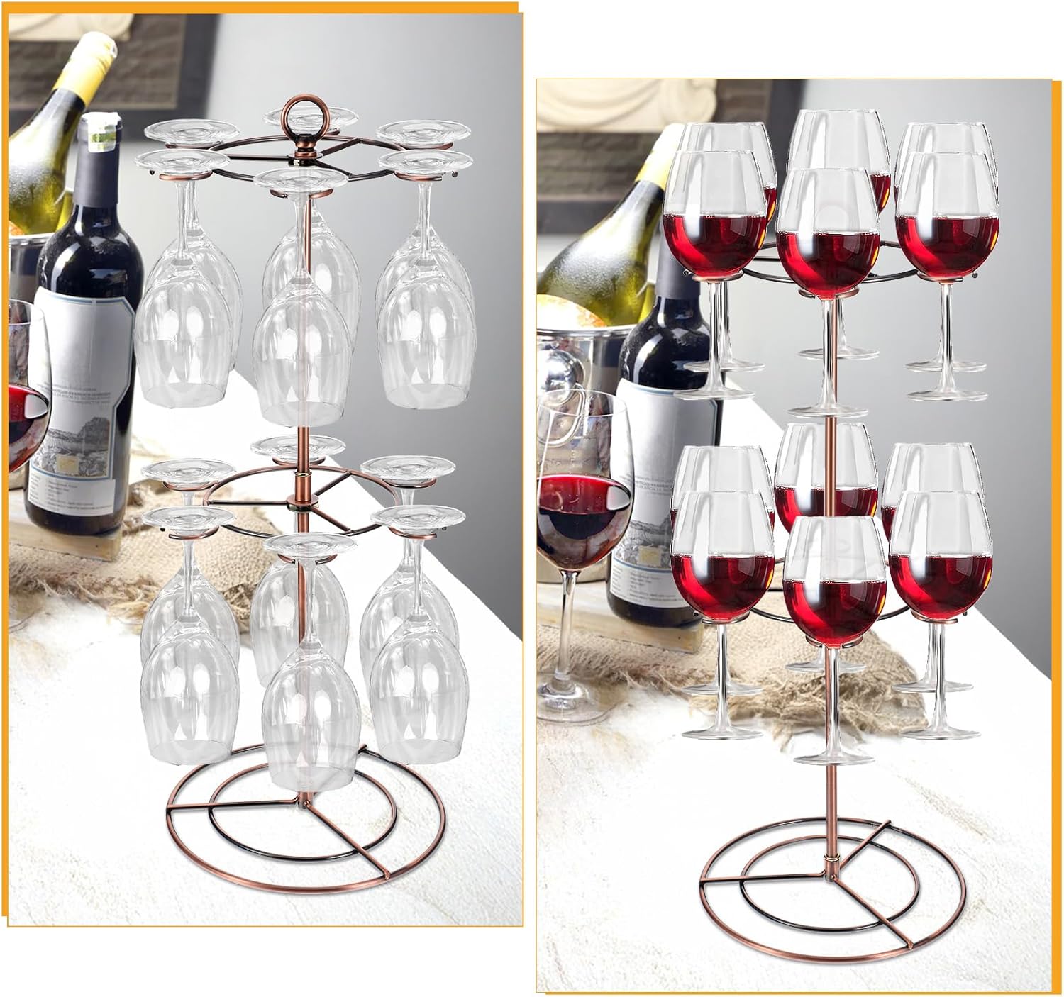 Black Metal Wine Glass Holder with 12 Hooks