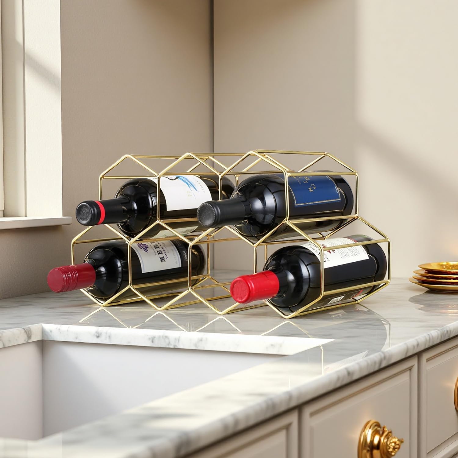 Buruis 9-Bottle Freestanding Wine Rack - Gold